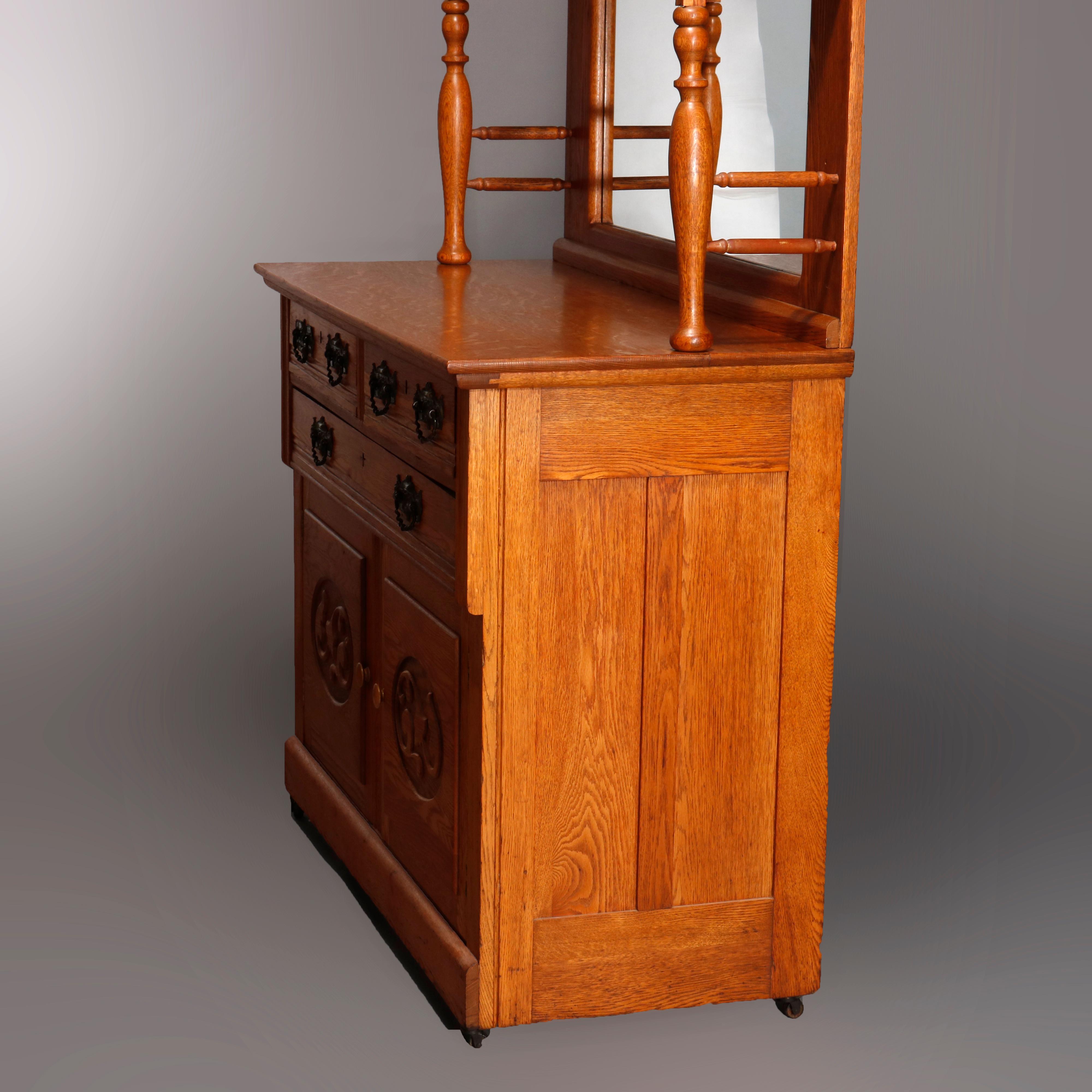 Antique Victorian Carved Oak Mirrored Sideboard, circa 1890 8