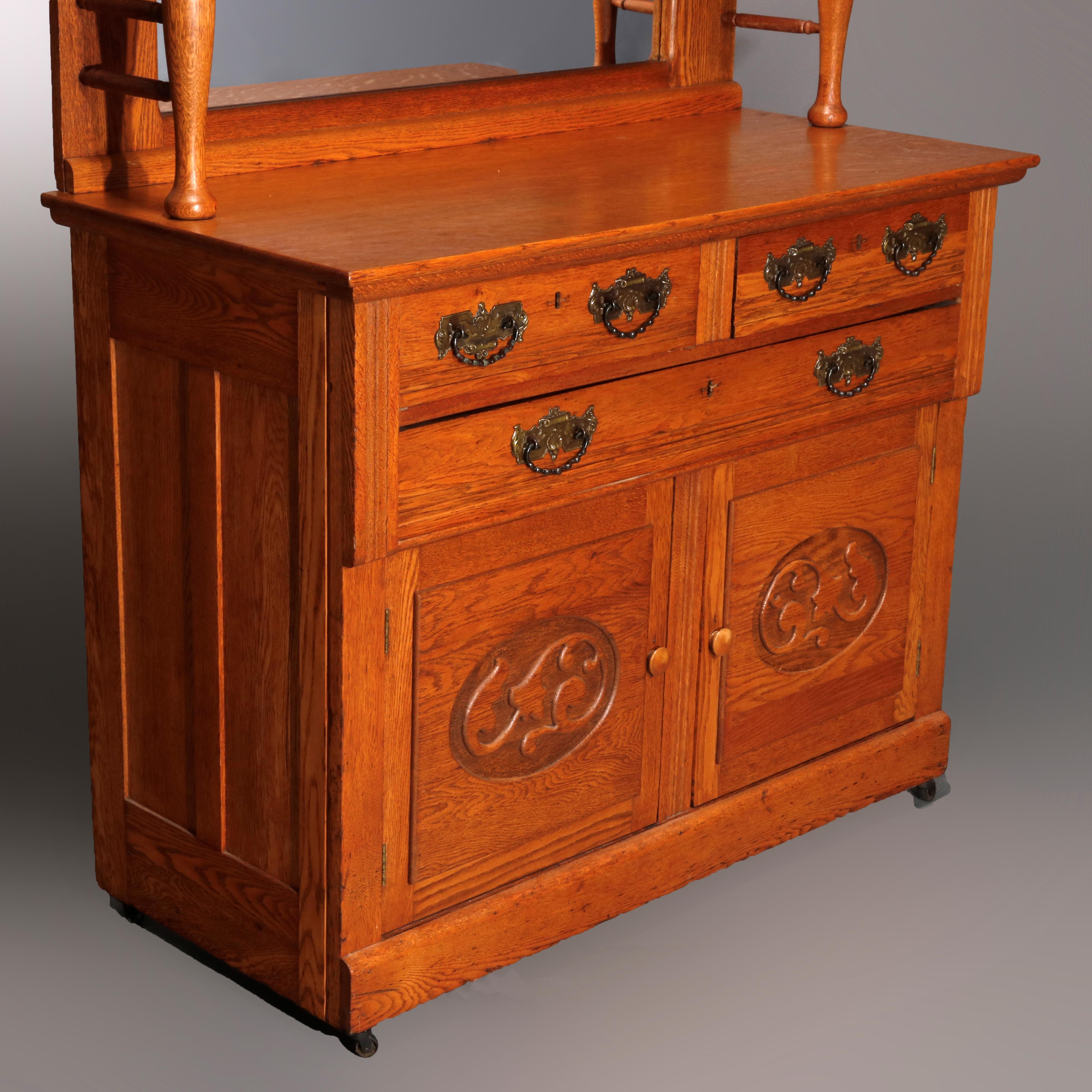 Antique Victorian Carved Oak Mirrored Sideboard, circa 1890 12