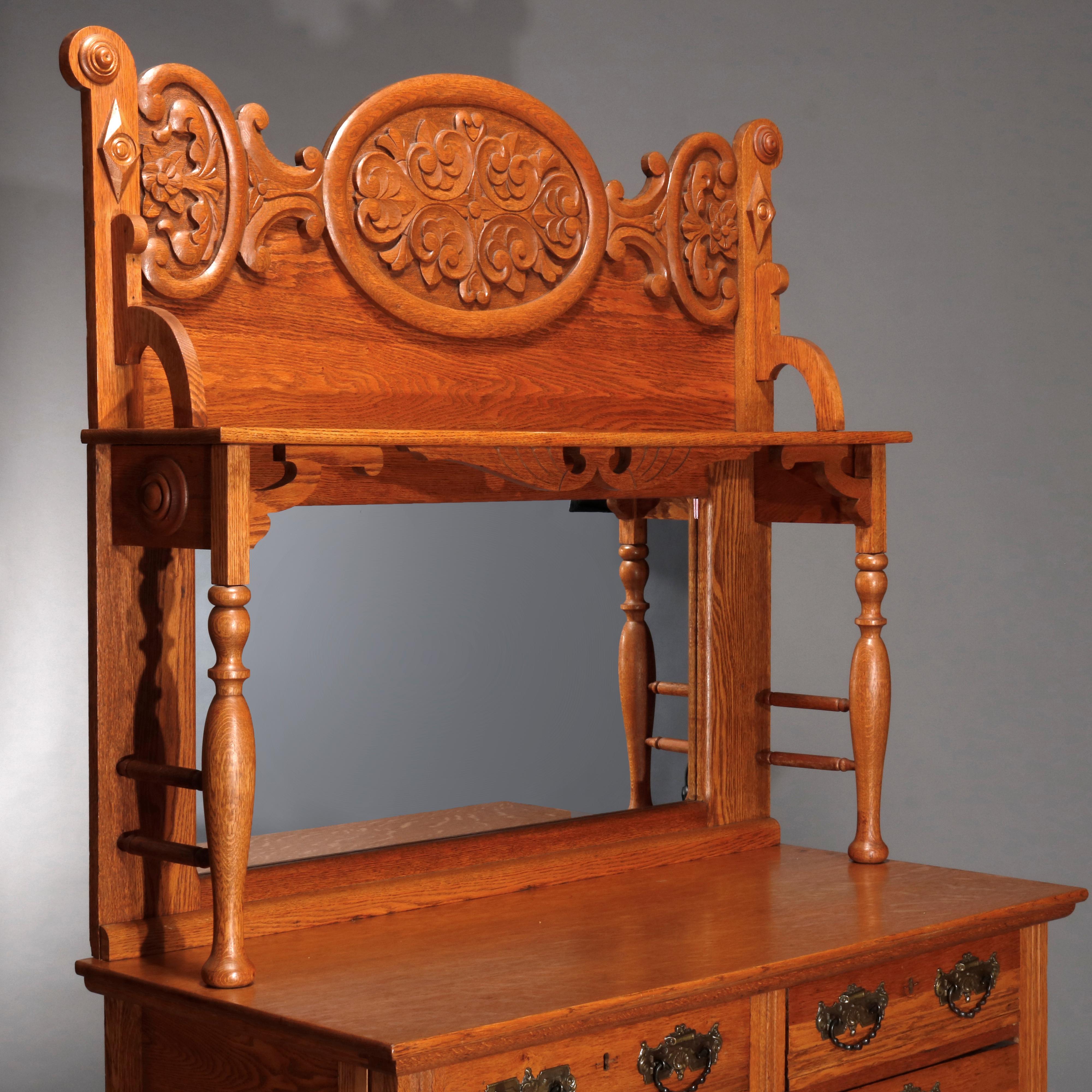 Antique Victorian Carved Oak Mirrored Sideboard, circa 1890 In Good Condition In Big Flats, NY