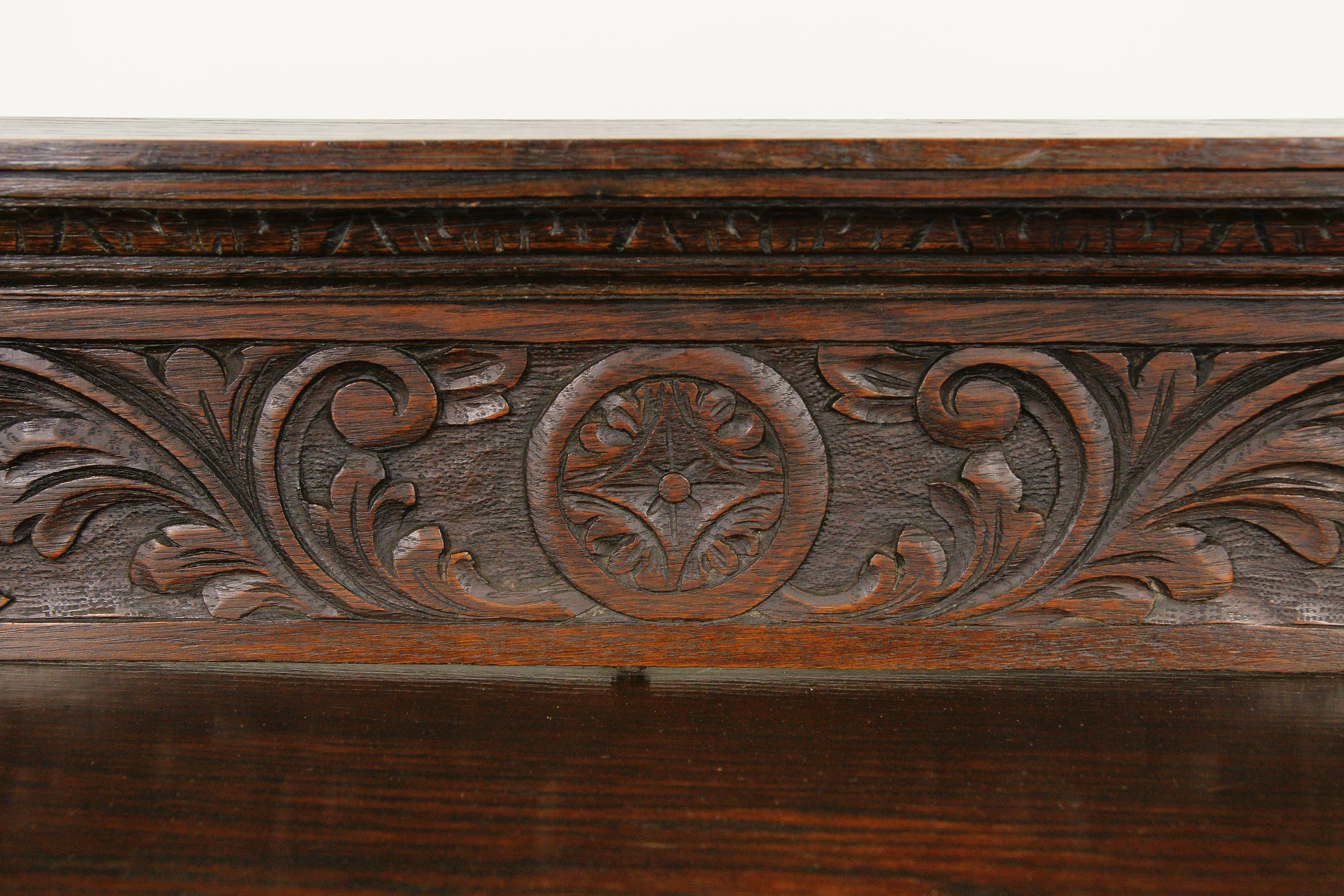 Scottish Antique Victorian Carved Oak Open Bookcase Display Cabinet, Scotland 1870, B1740