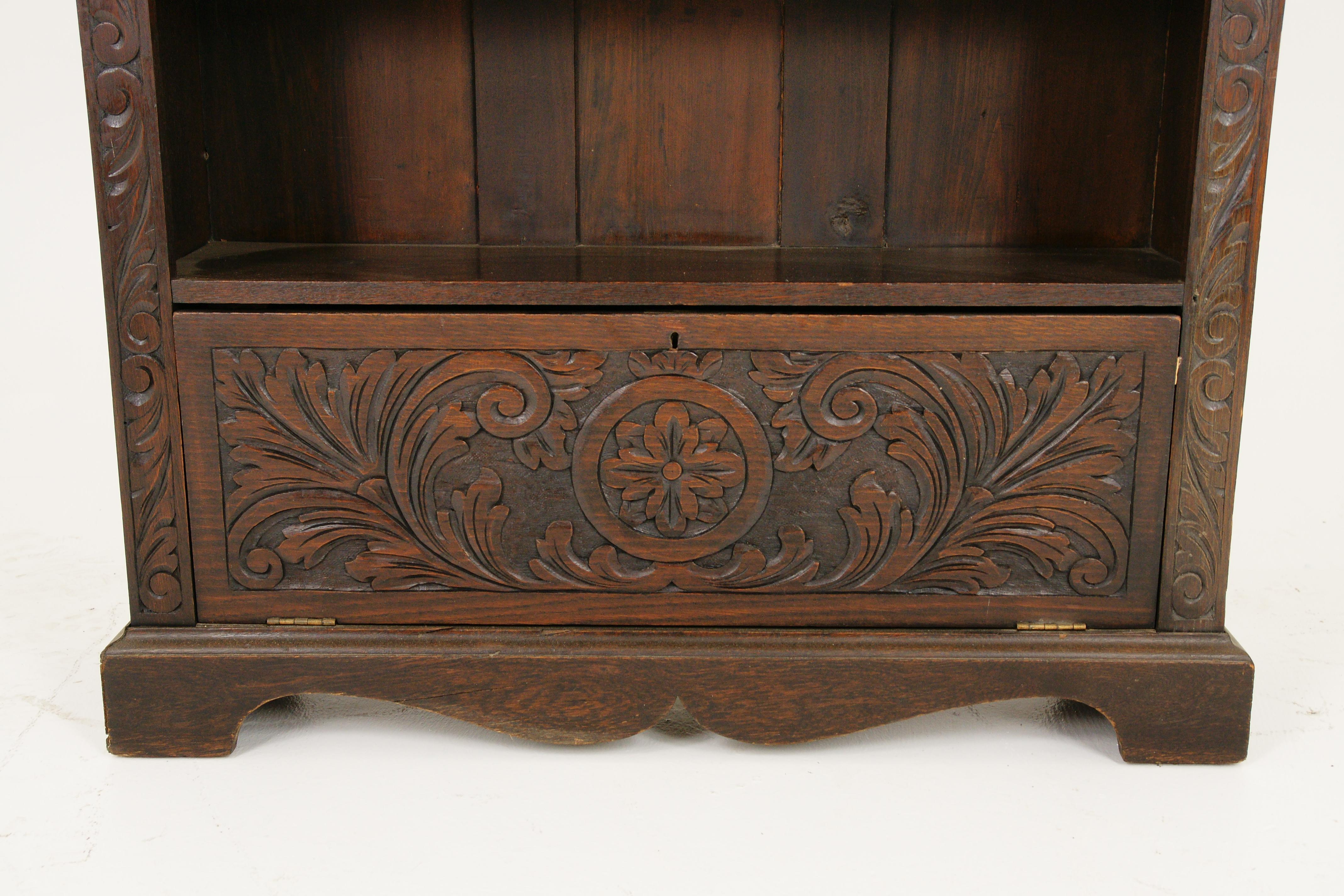 Hand-Crafted Antique Victorian Carved Oak Open Bookcase Display Cabinet, Scotland 1870, B1740