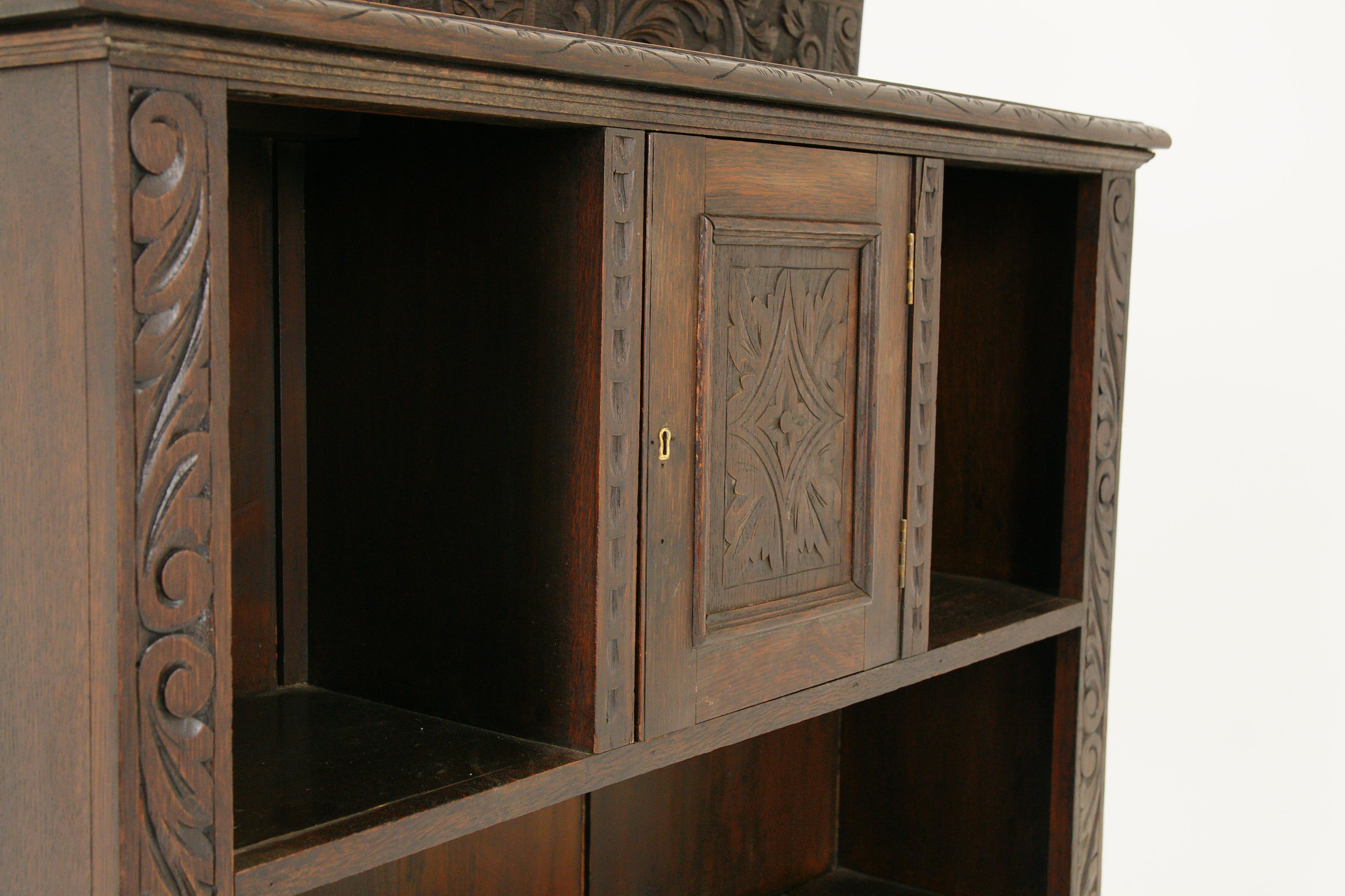 Antique Victorian Carved Oak Open Bookcase Display Cabinet, Scotland 1870, B1740 1
