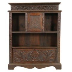 Antique Victorian Carved Oak Open Bookcase Display Cabinet, Scotland 1870, B1740