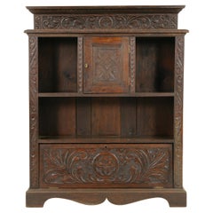 Antique Victorian Carved Oak Open Bookcase, Display Cabinet, Scotland, 1870