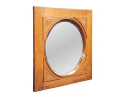 Antique Victorian Carved Oak Reclaimed Wall Hanging Mirror Beveled Glass 27"