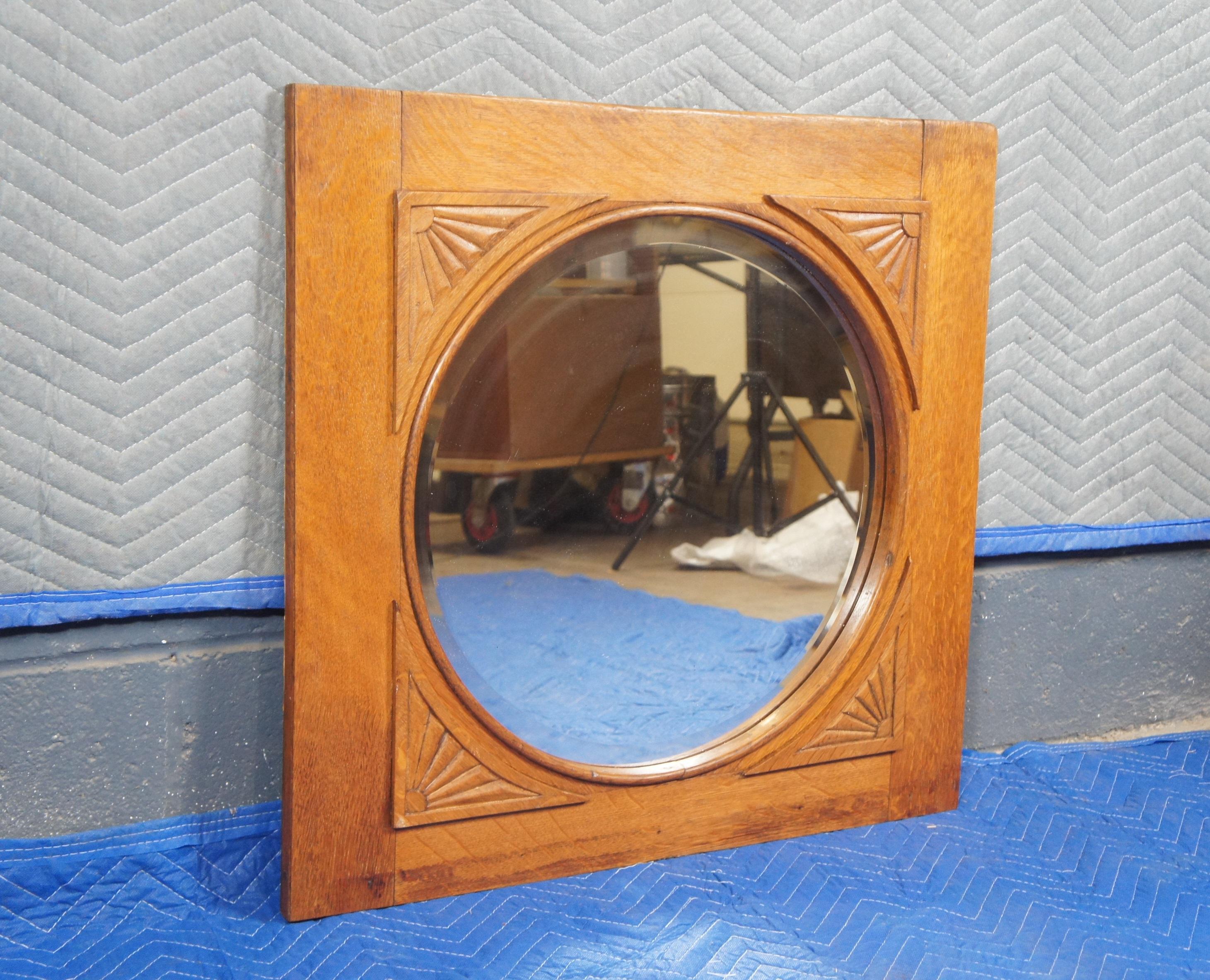 Antiguo Espejo Victoriano Colgante de Pared de Roble Tallado Recuperado Vidrio Biselado 27 en venta 4