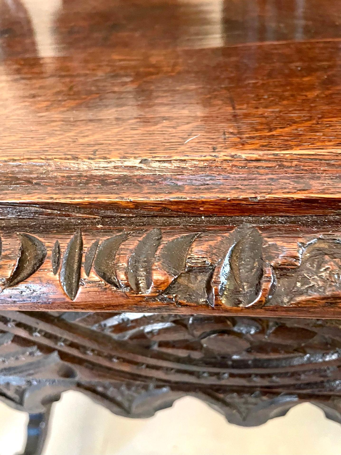 Antique Victorian Carved Oak Side Table For Sale 4