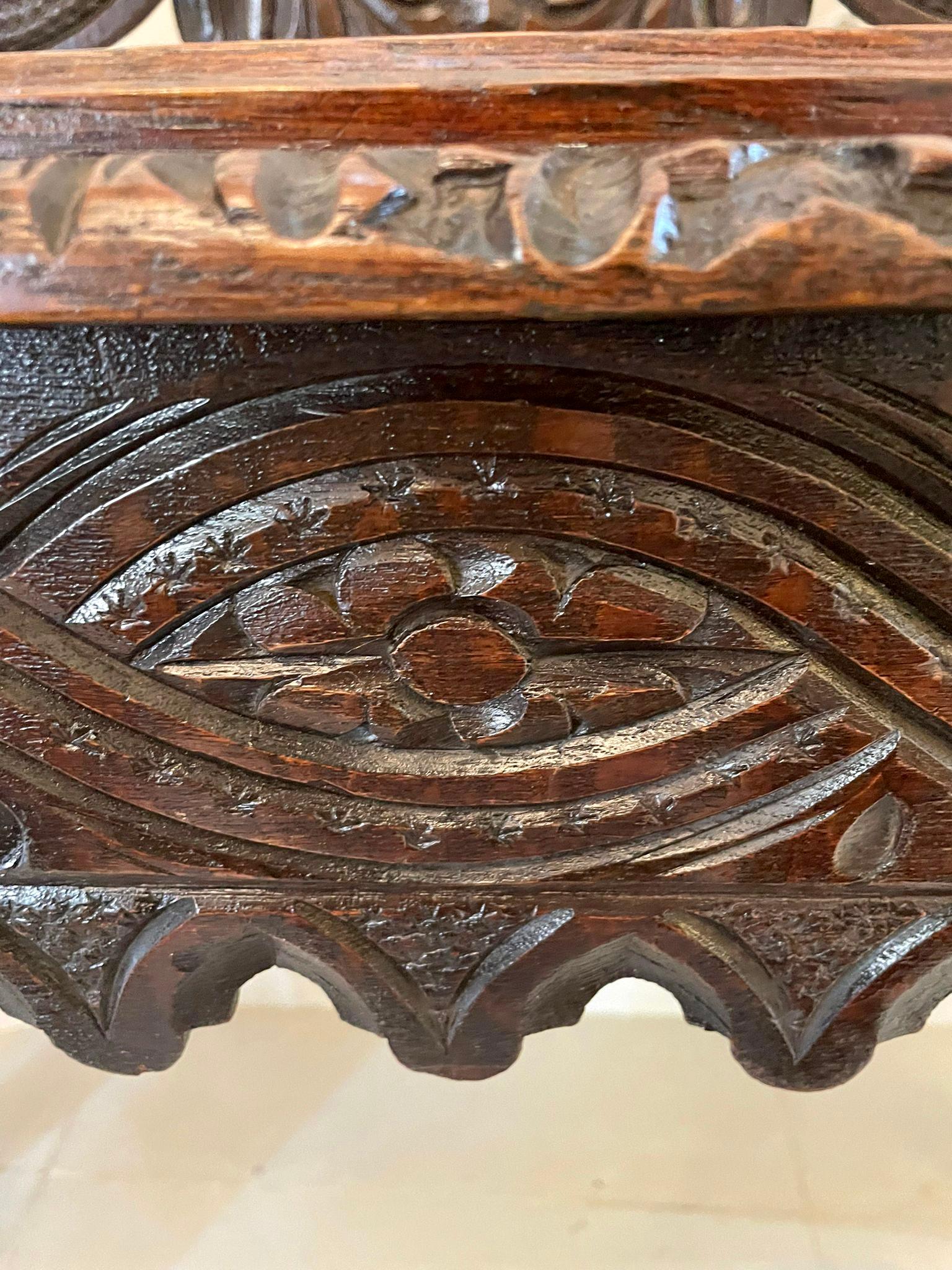 Antique Victorian Carved Oak Side Table For Sale 6