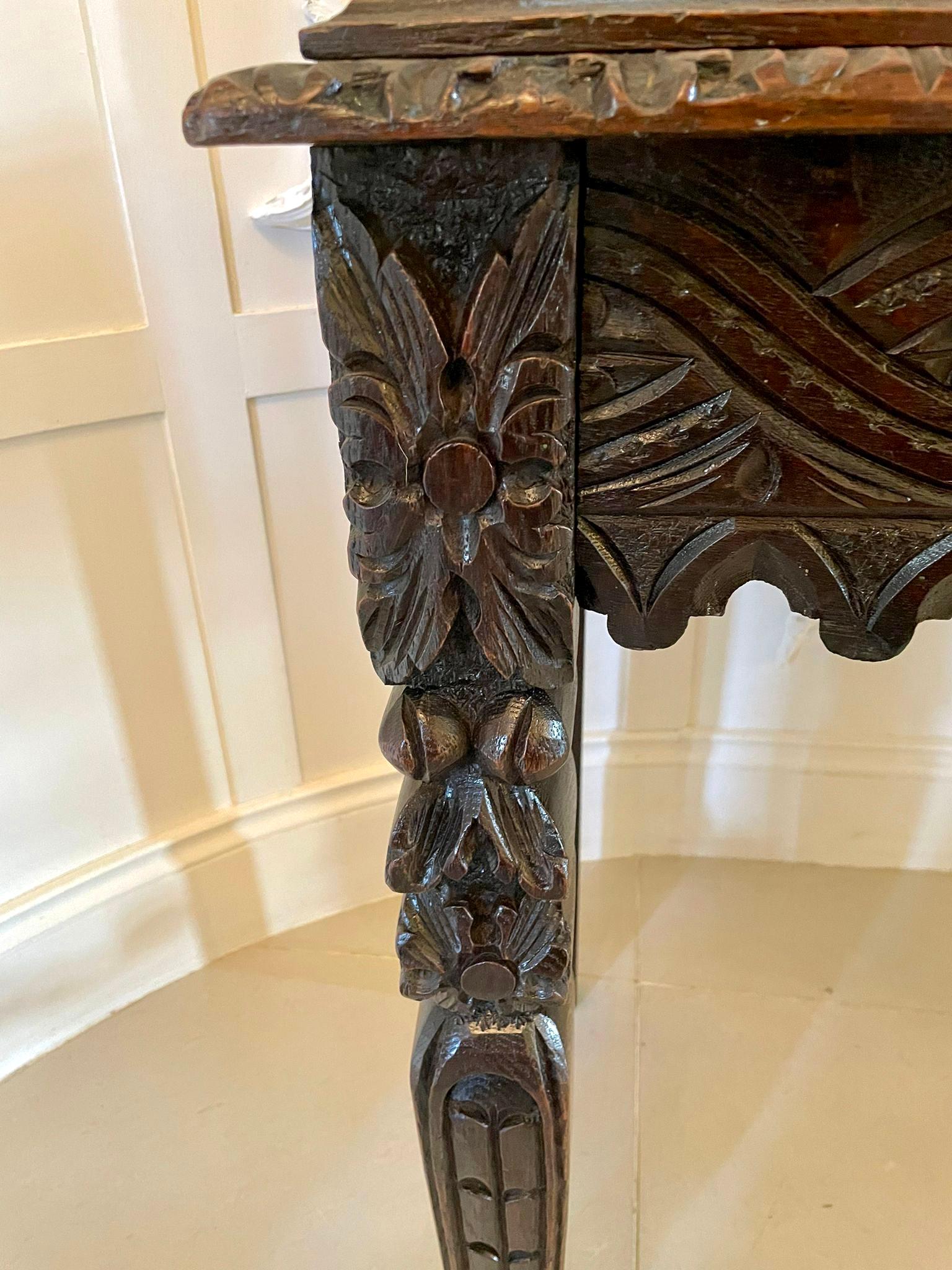 Antique Victorian Carved Oak Side Table For Sale 9