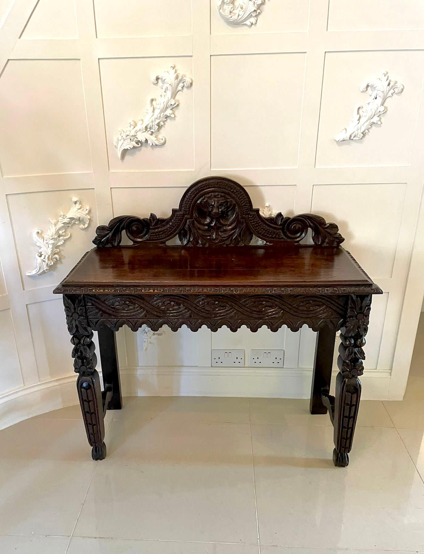 Hand-Carved Antique Victorian Carved Oak Side Table For Sale
