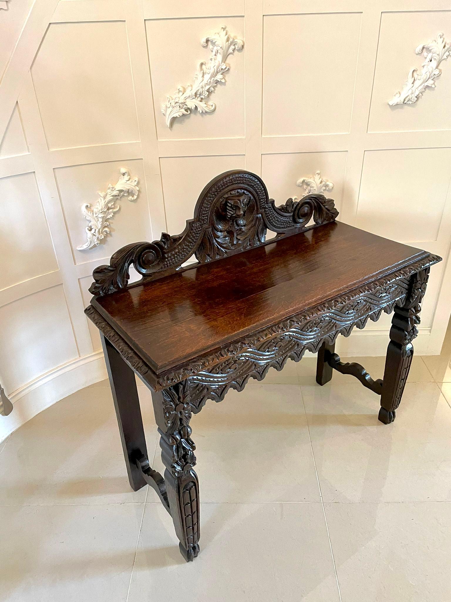 19th Century Antique Victorian Carved Oak Side Table For Sale