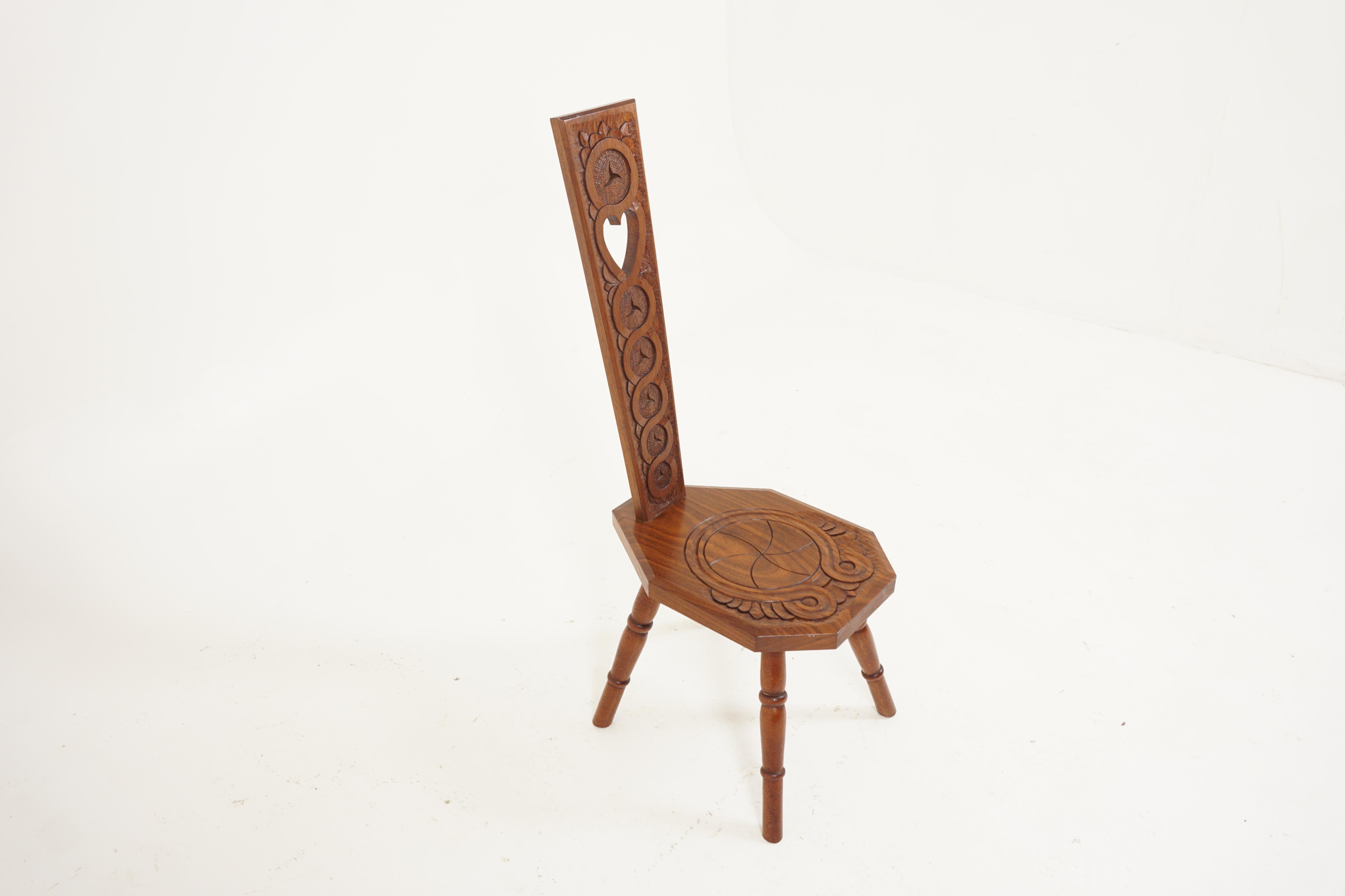 Antiker viktorianischer Spinning-Stuhl aus geschnitzter Eiche, Schottland 1890 (Viktorianisch)