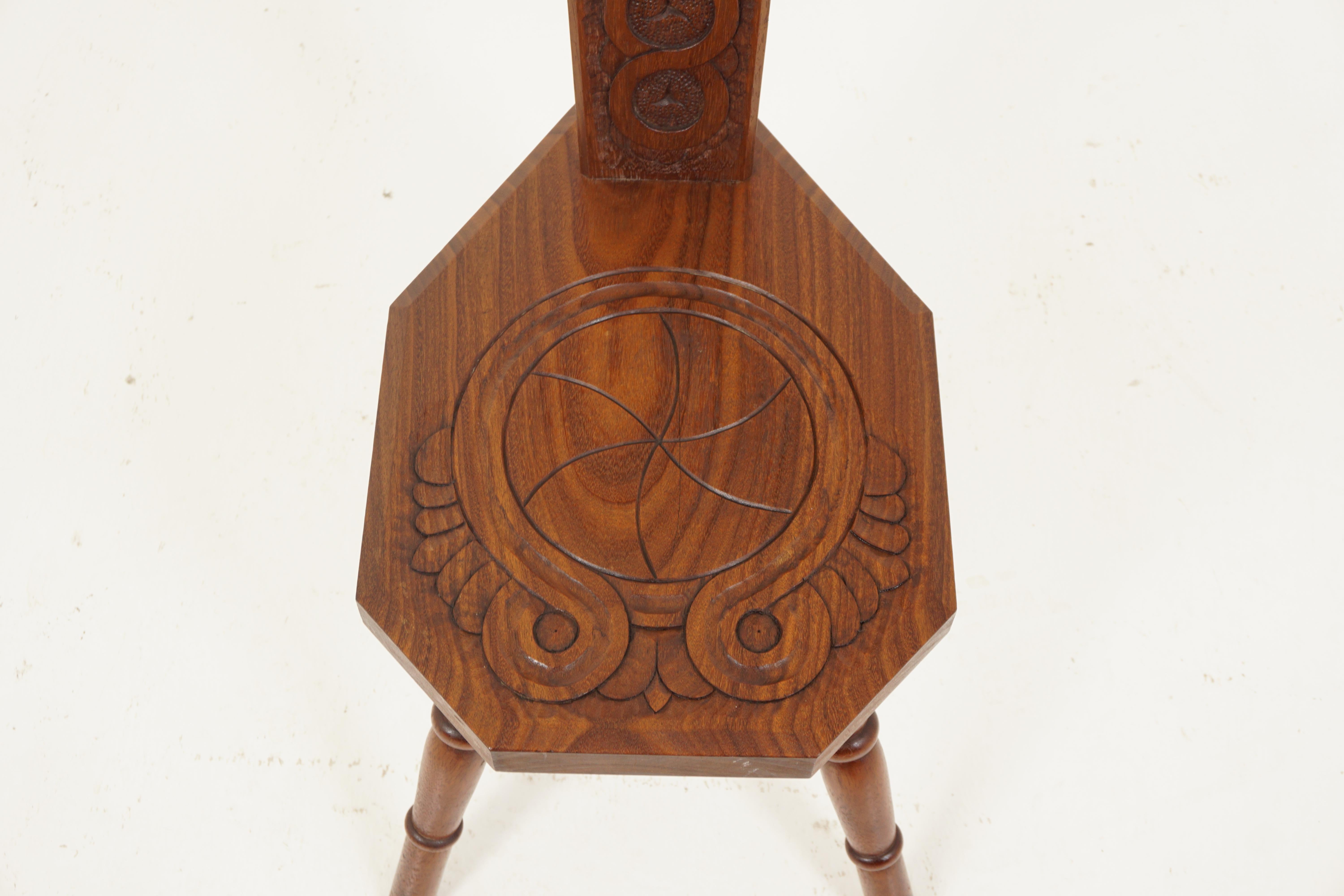 Antiker viktorianischer Spinning-Stuhl aus geschnitzter Eiche, Schottland 1890 (Handgefertigt)