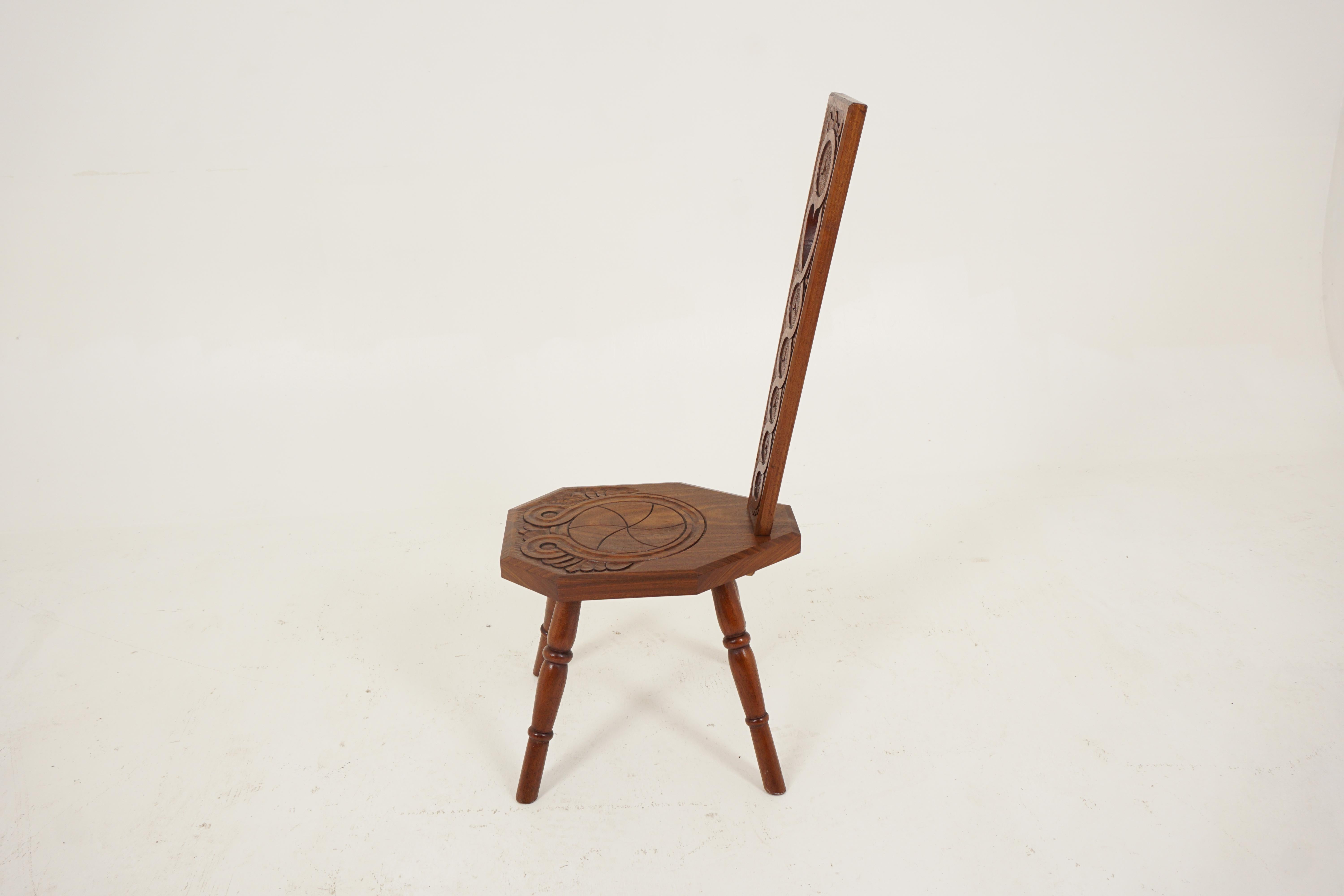 Antiker viktorianischer Spinning-Stuhl aus geschnitzter Eiche, Schottland 1890 (Spätes 19. Jahrhundert)
