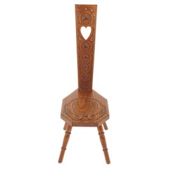 Antiker viktorianischer Spinning-Stuhl aus geschnitzter Eiche, Schottland 1890