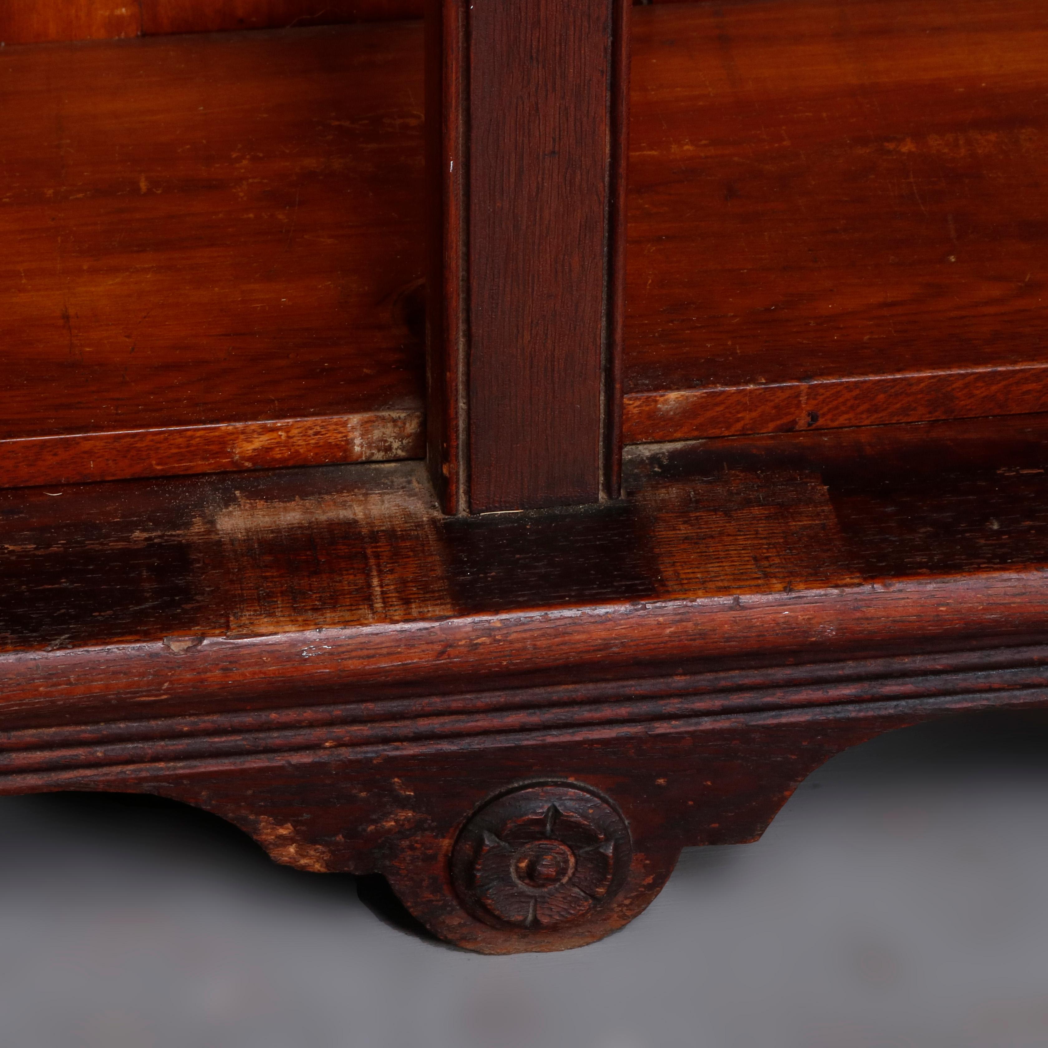 20th Century Antique Victorian Carved Oak Stick and Ball Mirrored and Enclosed Bookcase