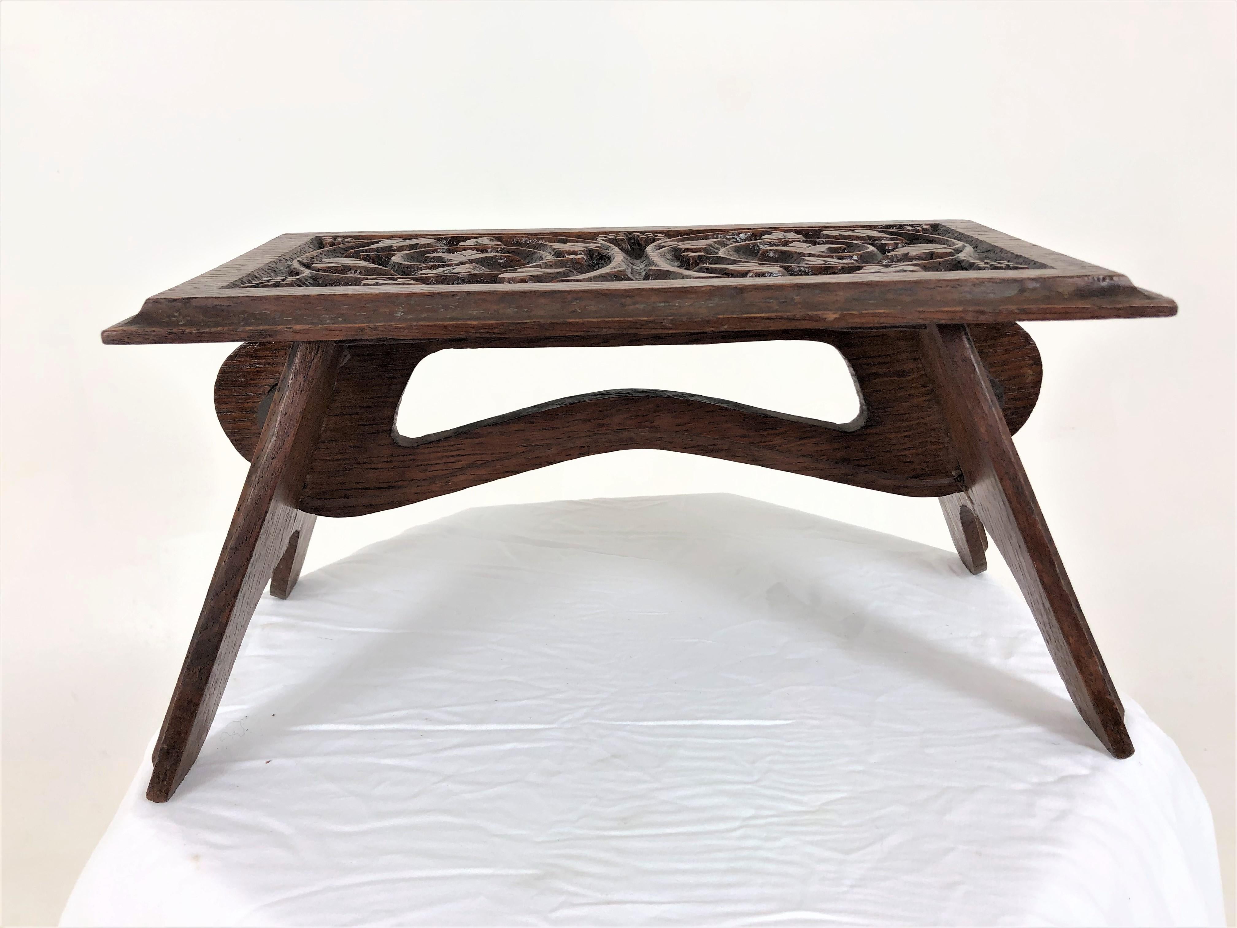 Antique Victorian Carved Oak Stool, Table, Art and Crafts, Scotland 1950, H832 For Sale 2