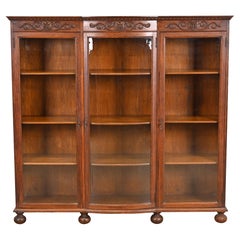 Antique Victorian Carved Oak Triple Bookcase with Old Man of the North Carving