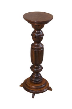 Antique Victorian Carved Oak Turned Sculpture Pedestal Plant Fern Stand 29"