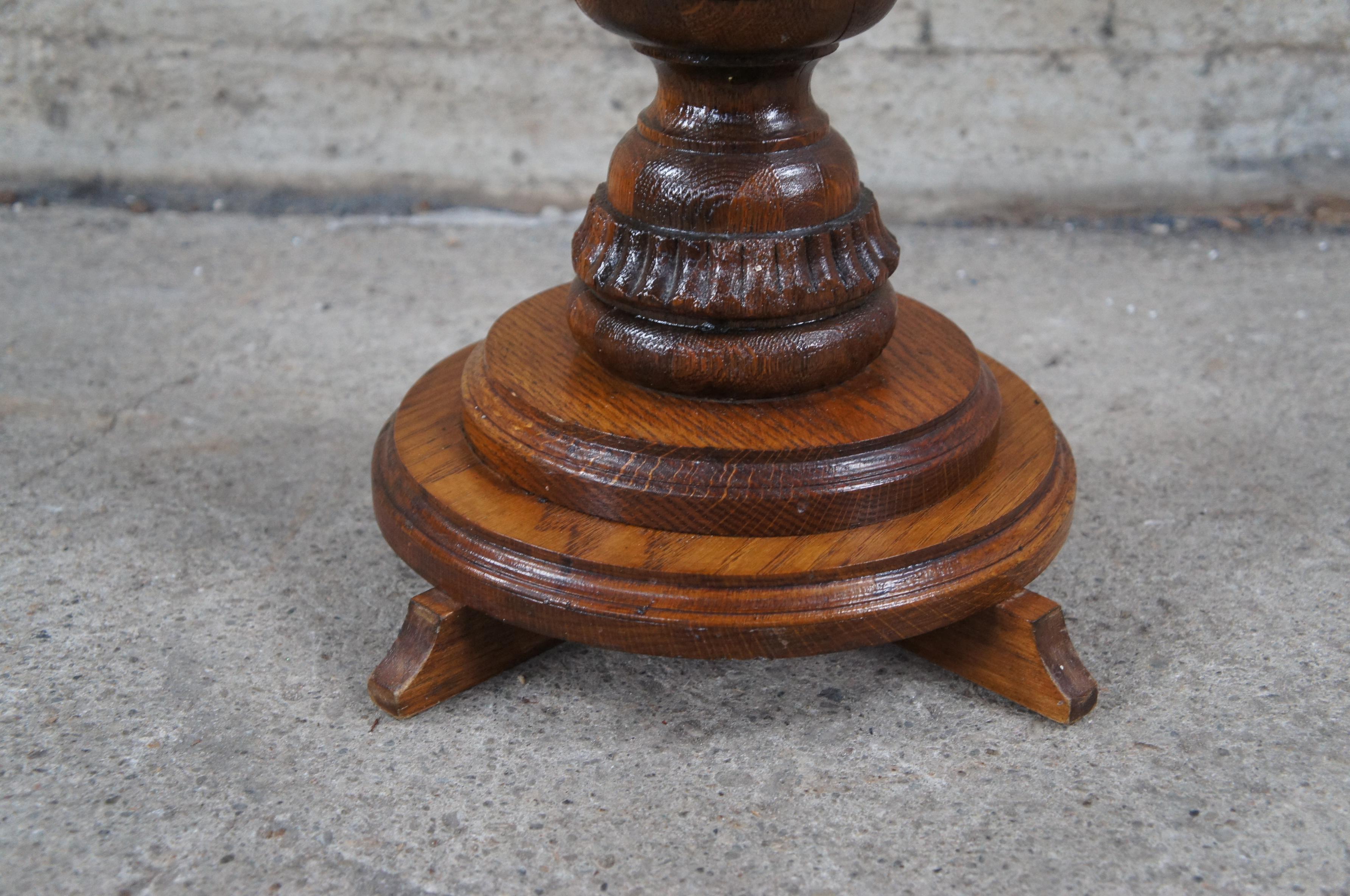 Antique Victorian Carved Oak Turned Sculpture Pedestal Plant Fern Stand 29