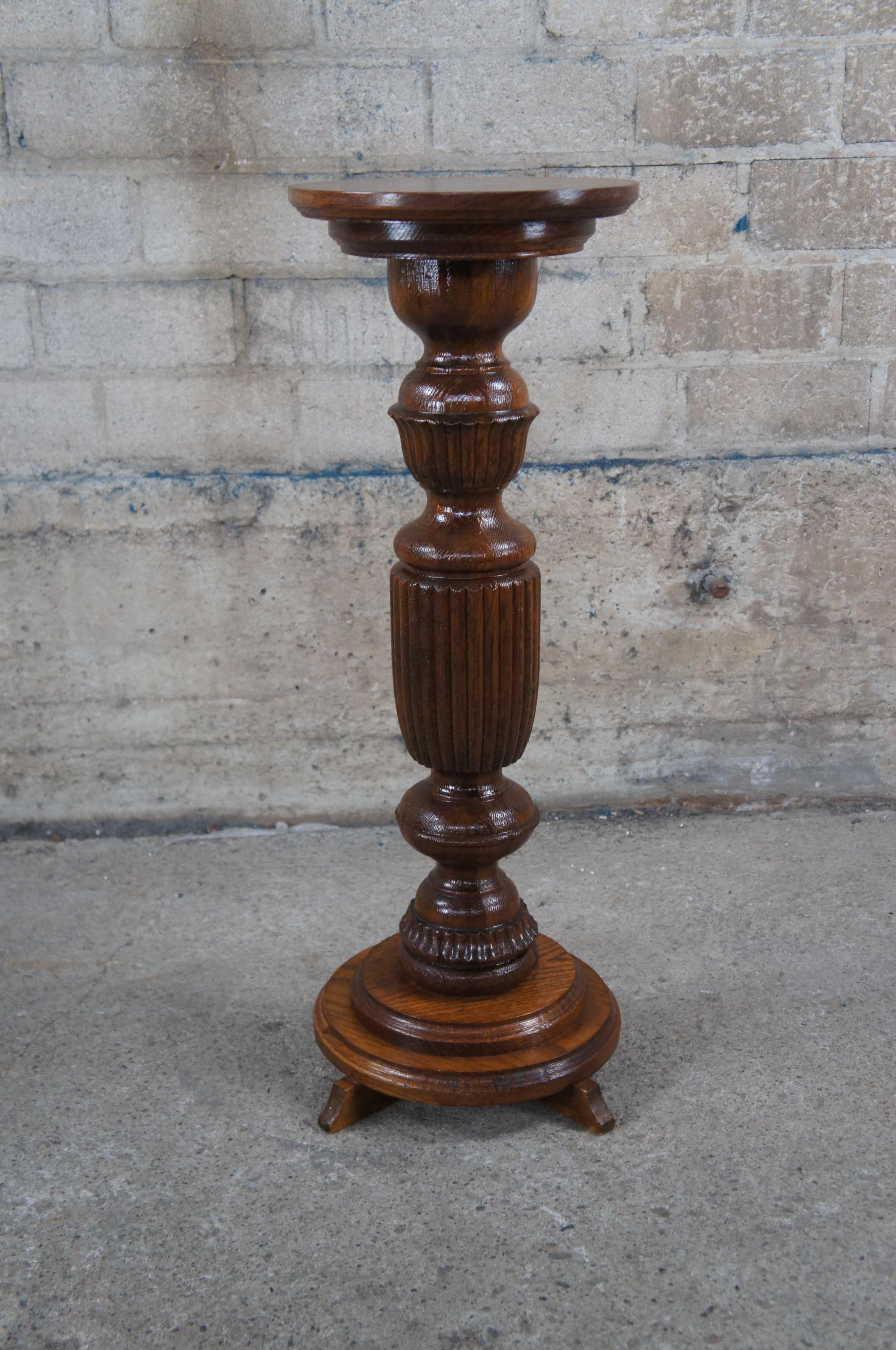 Antique Victorian Carved Oak Turned Sculpture Pedestal Plant Fern Stand 29
