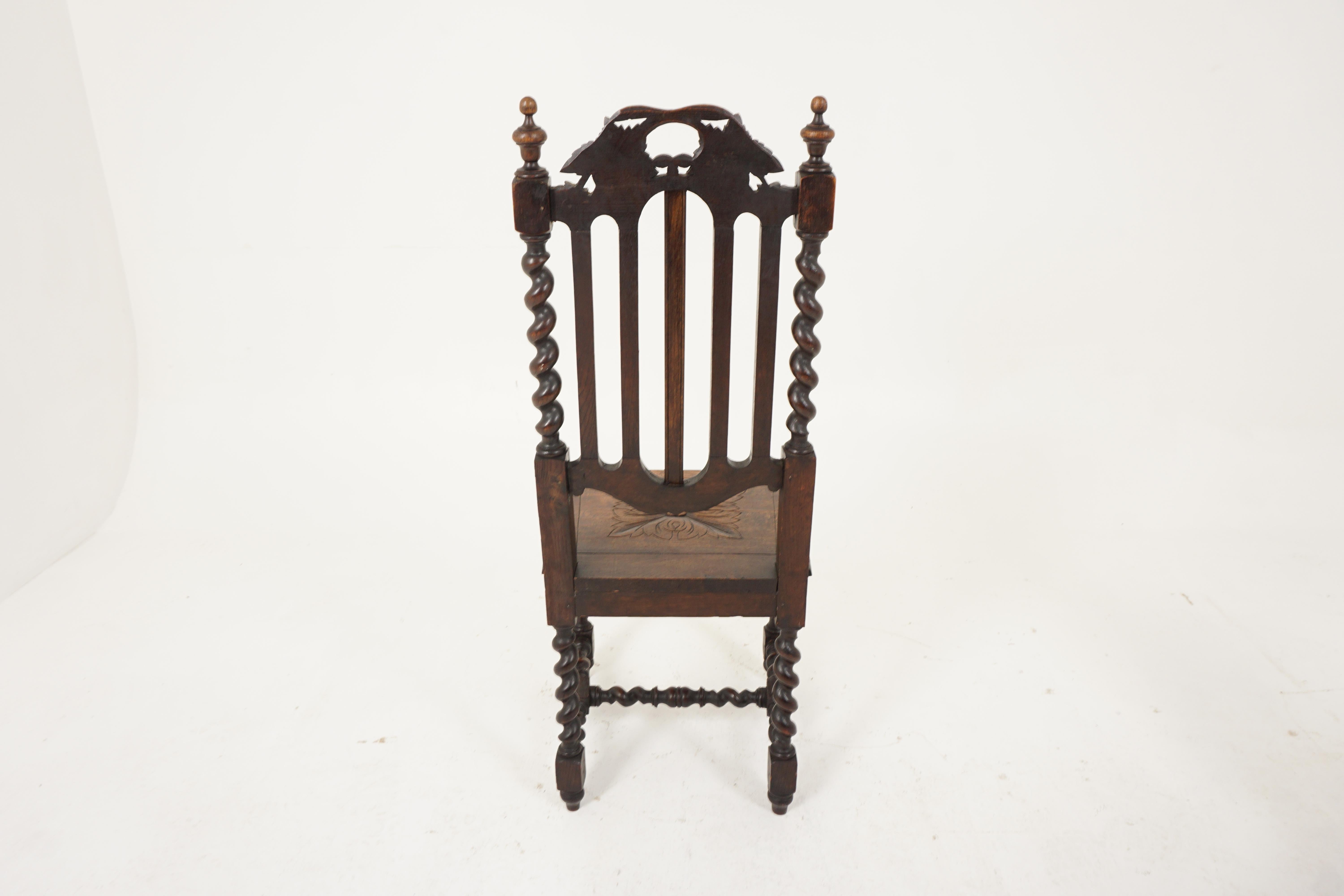 Antique Victorian Carved Oak Twist Hall Chair, Jacobsen, Scotland 1880, B2614 5