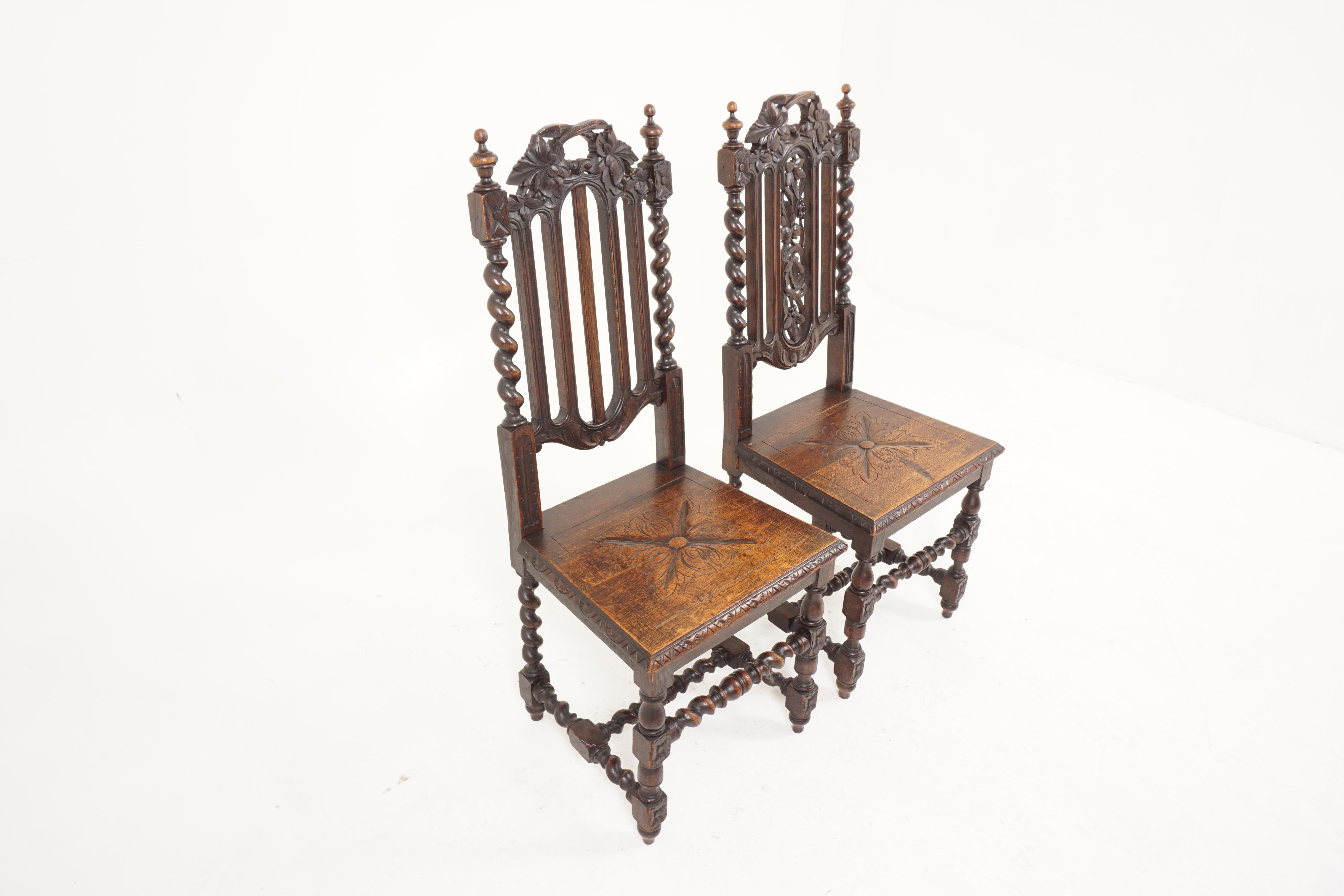 Scottish Antique Victorian Carved Oak Twist Hall Chair, Jacobsen, Scotland 1880, B2614