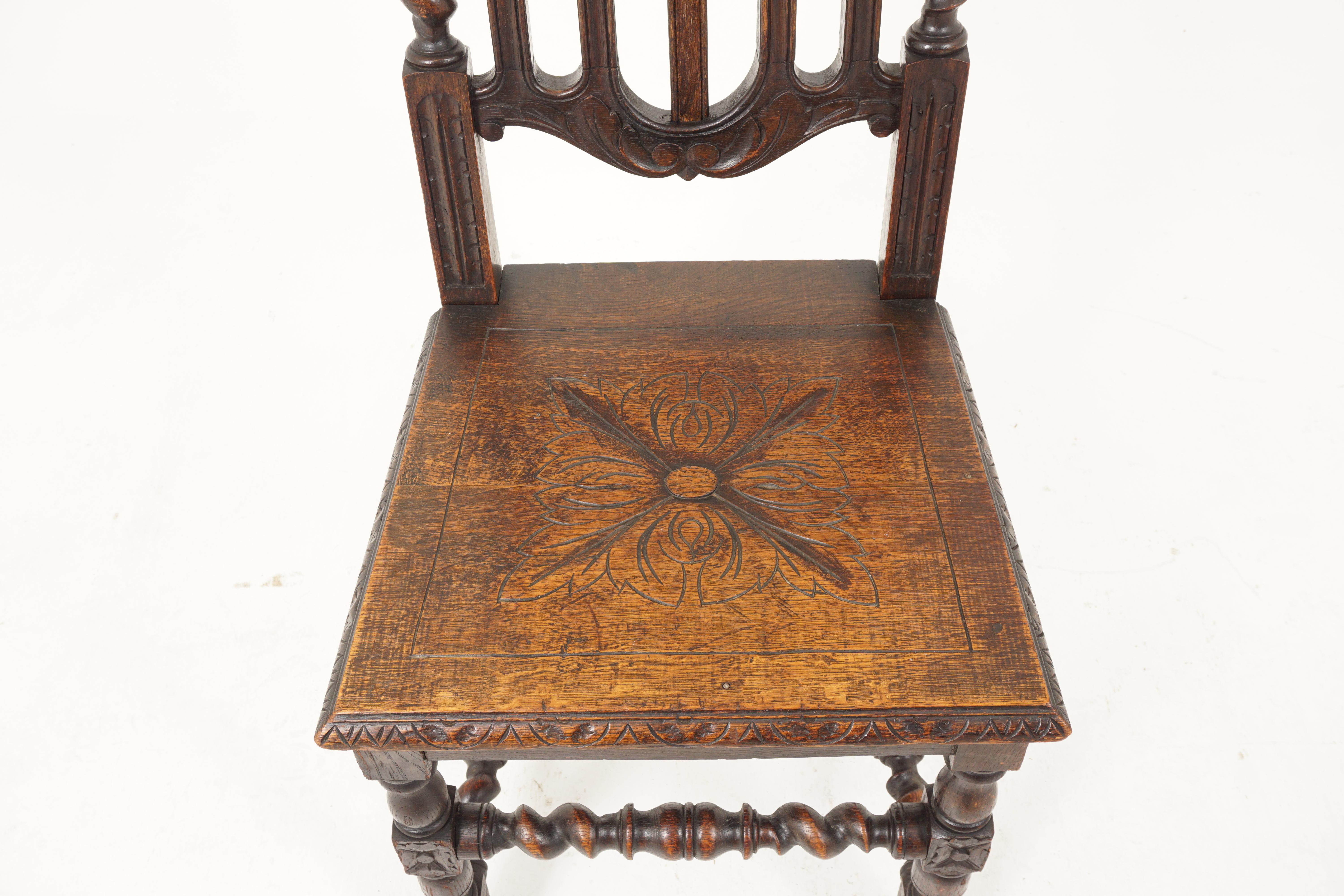 Antique Victorian Carved Oak Twist Hall Chair, Jacobsen, Scotland 1880, B2614 1