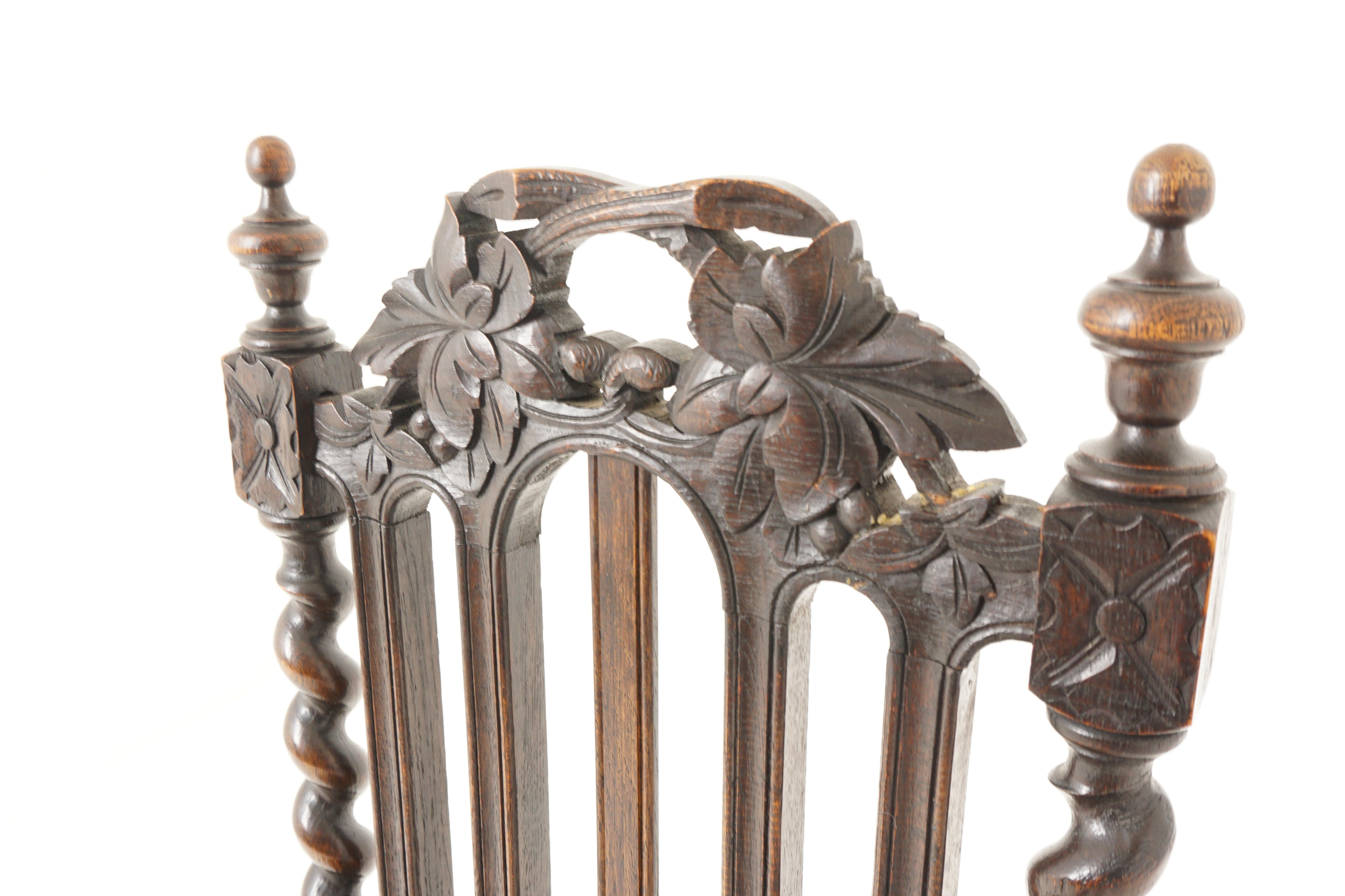 Antique Victorian Carved Oak Twist Hall Chair, Jacobsen, Scotland 1880, B2614 3