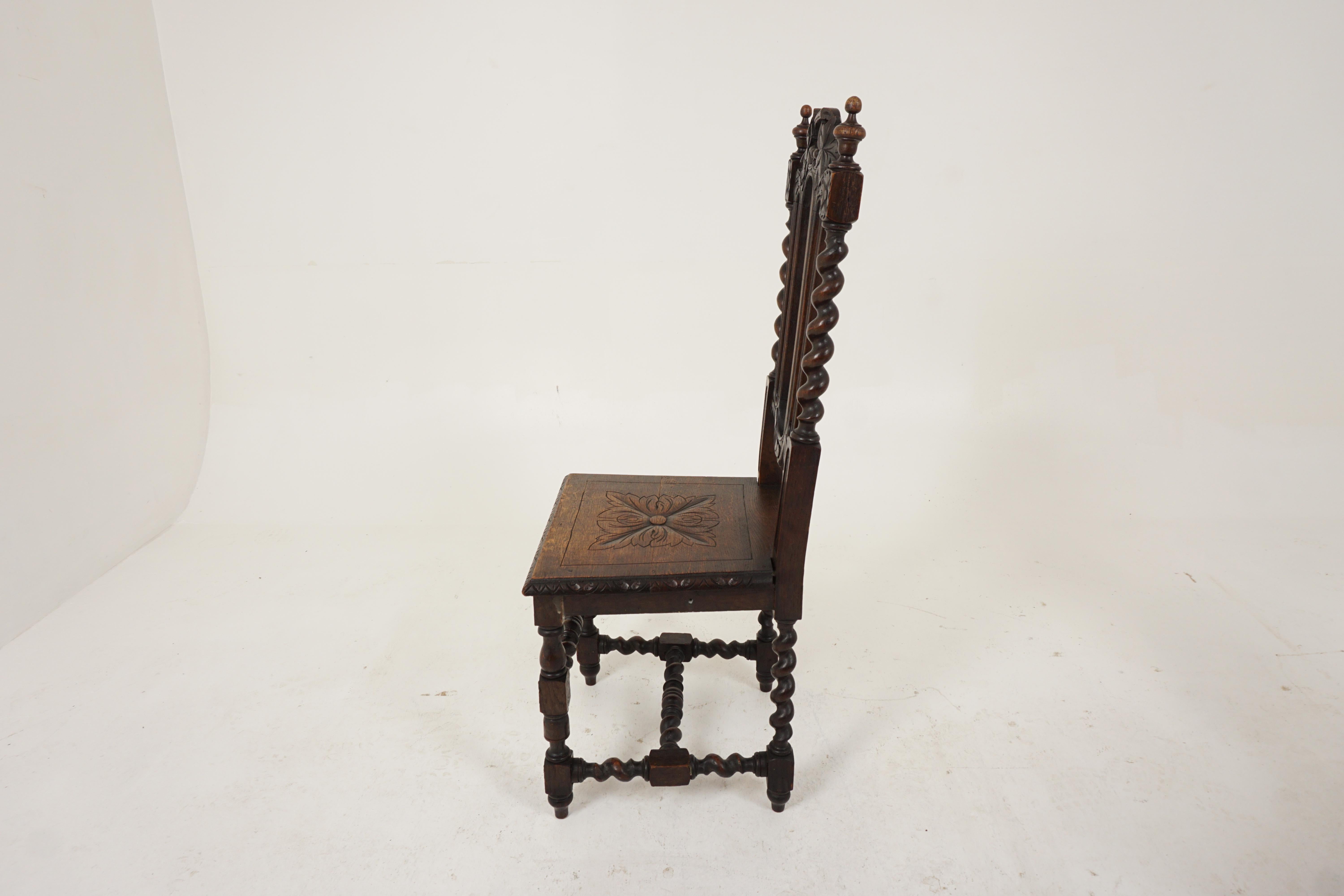 Antique Victorian Carved Oak Twist Hall Chair, Jacobsen, Scotland 1880, B2614 4