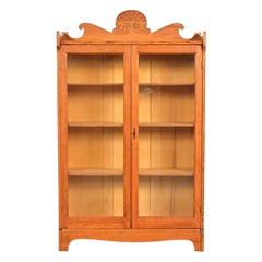 Antique Victorian Carved Oak Two-Door Bookcase Cabinet Circa 1920s