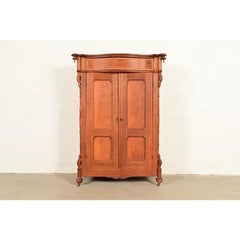 Antique Victorian Carved Oak Wardrobe or Armoire Dresser, Circa 1890s