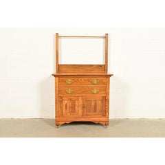 Antique Victorian Carved Oak Washstand or Commode, Circa 1890s