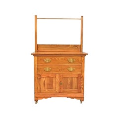 Antique Victorian Carved Oak Washstand or Commode, Circa 1890s