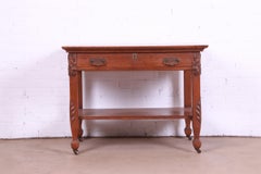 Antique Victorian Carved Oak Writing Desk or Library Table, Circa 1890s