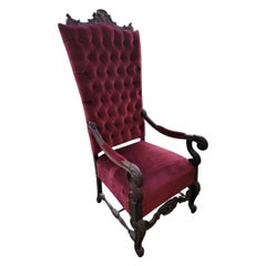 Antique Victorian Carved Ornate Tufted Back Throne Chair Newly Reupholstered
