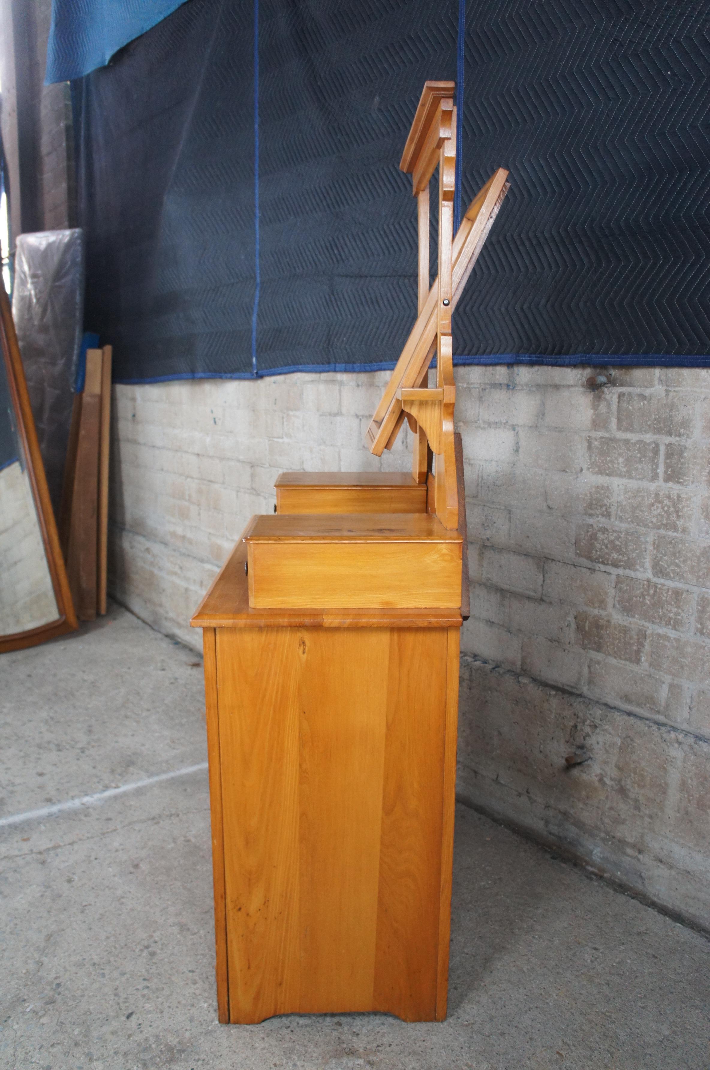 Antique Victorian Carved Pine Step Back Dresser & Mirror Glovebox Drawers Chest 3