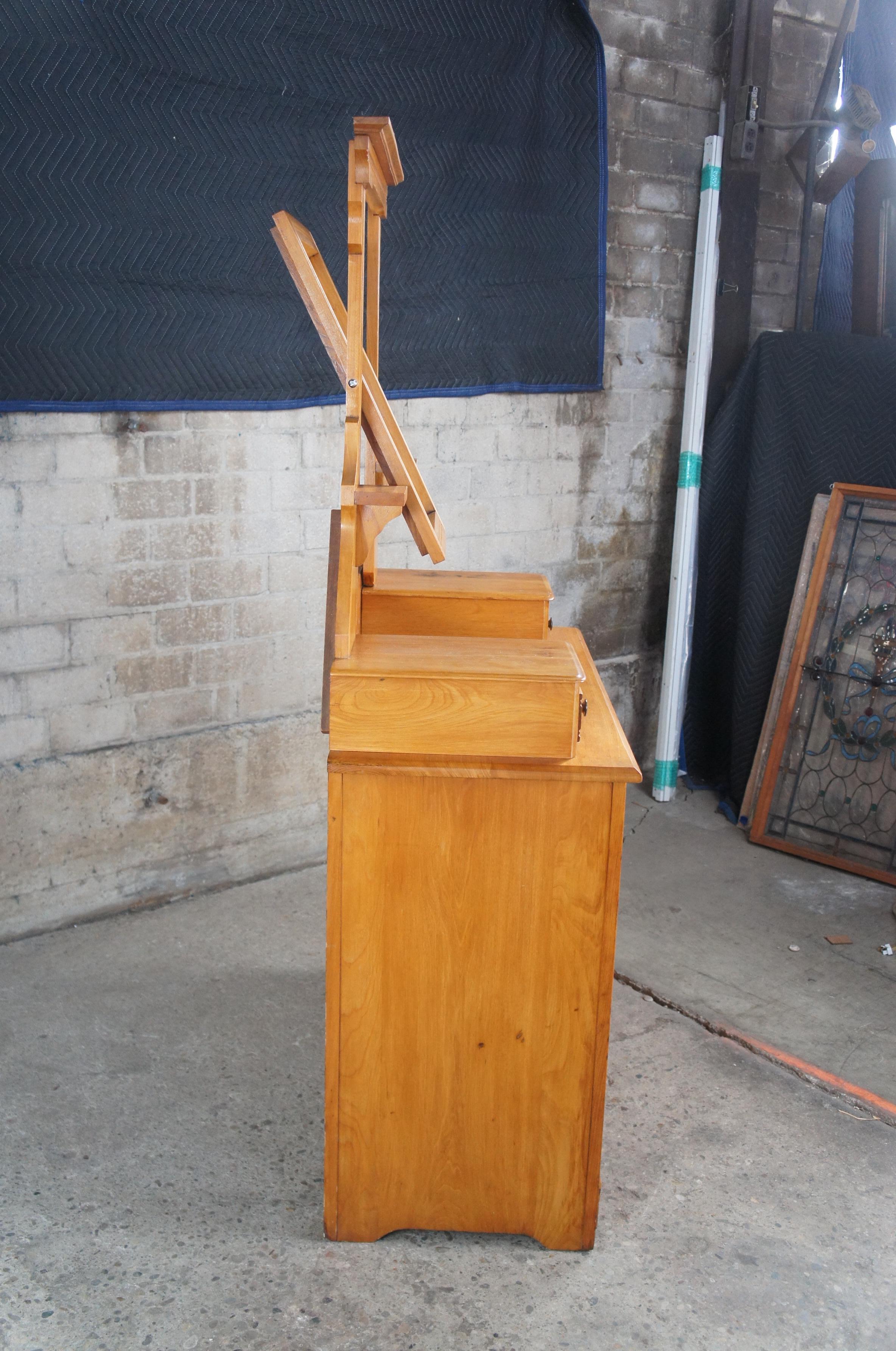 Antique Victorian Carved Pine Step Back Dresser & Mirror Glovebox Drawers Chest 4