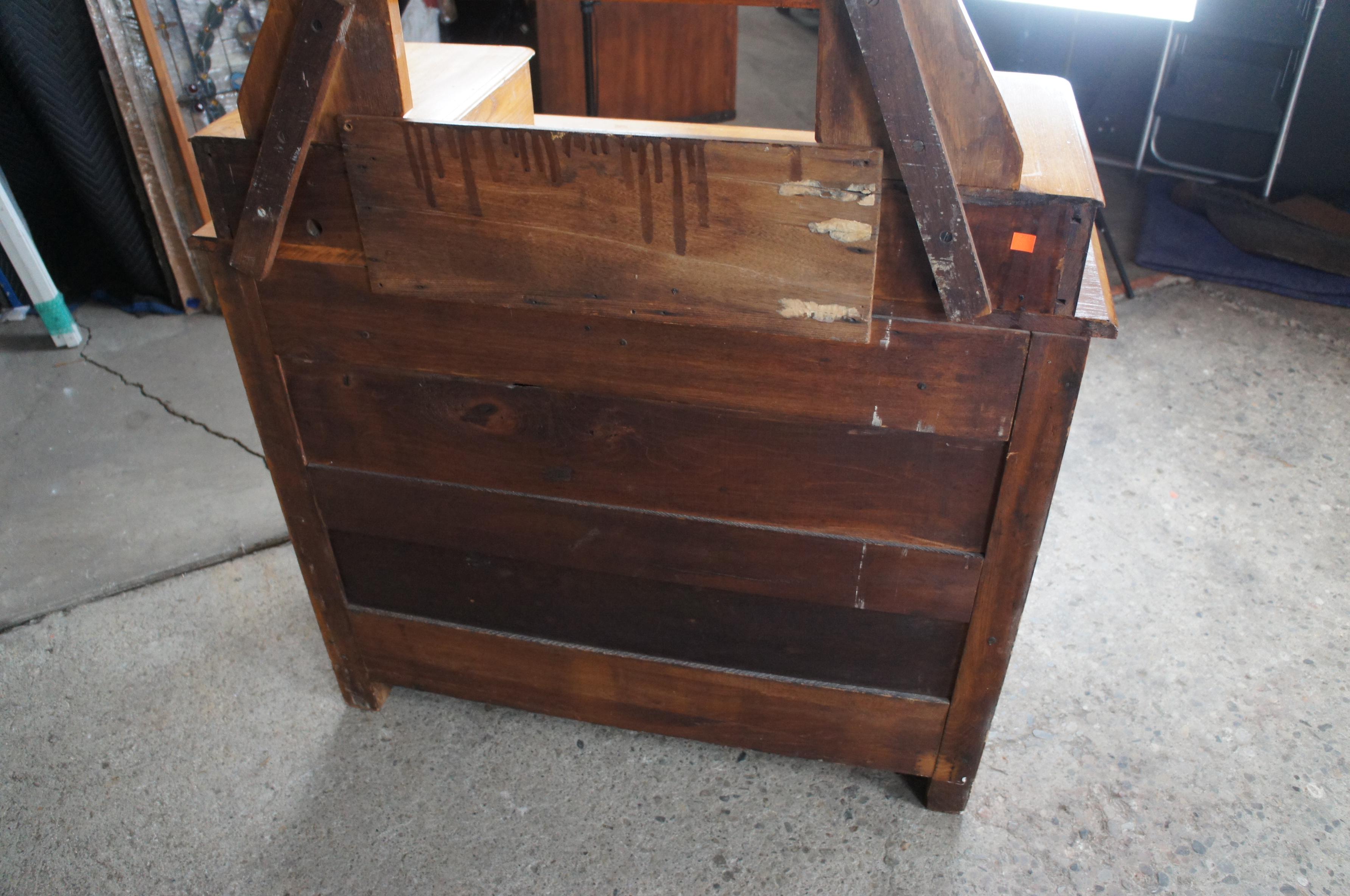 Antique Victorian Carved Pine Step Back Dresser & Mirror Glovebox Drawers Chest 5