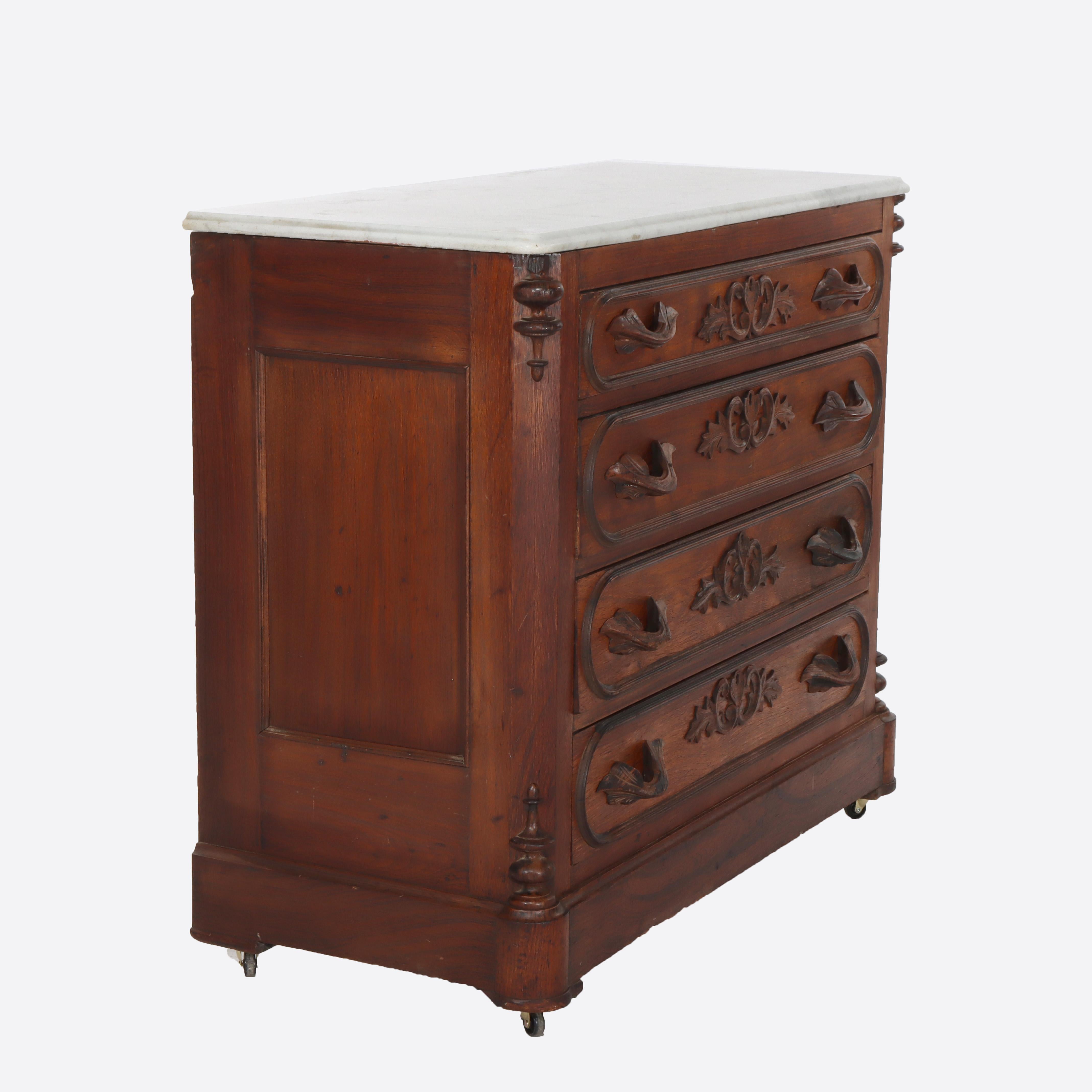 Antike viktorianische geschnitzt Palisander 4-Schublade Marmor Top Chest c1890 im Angebot 7