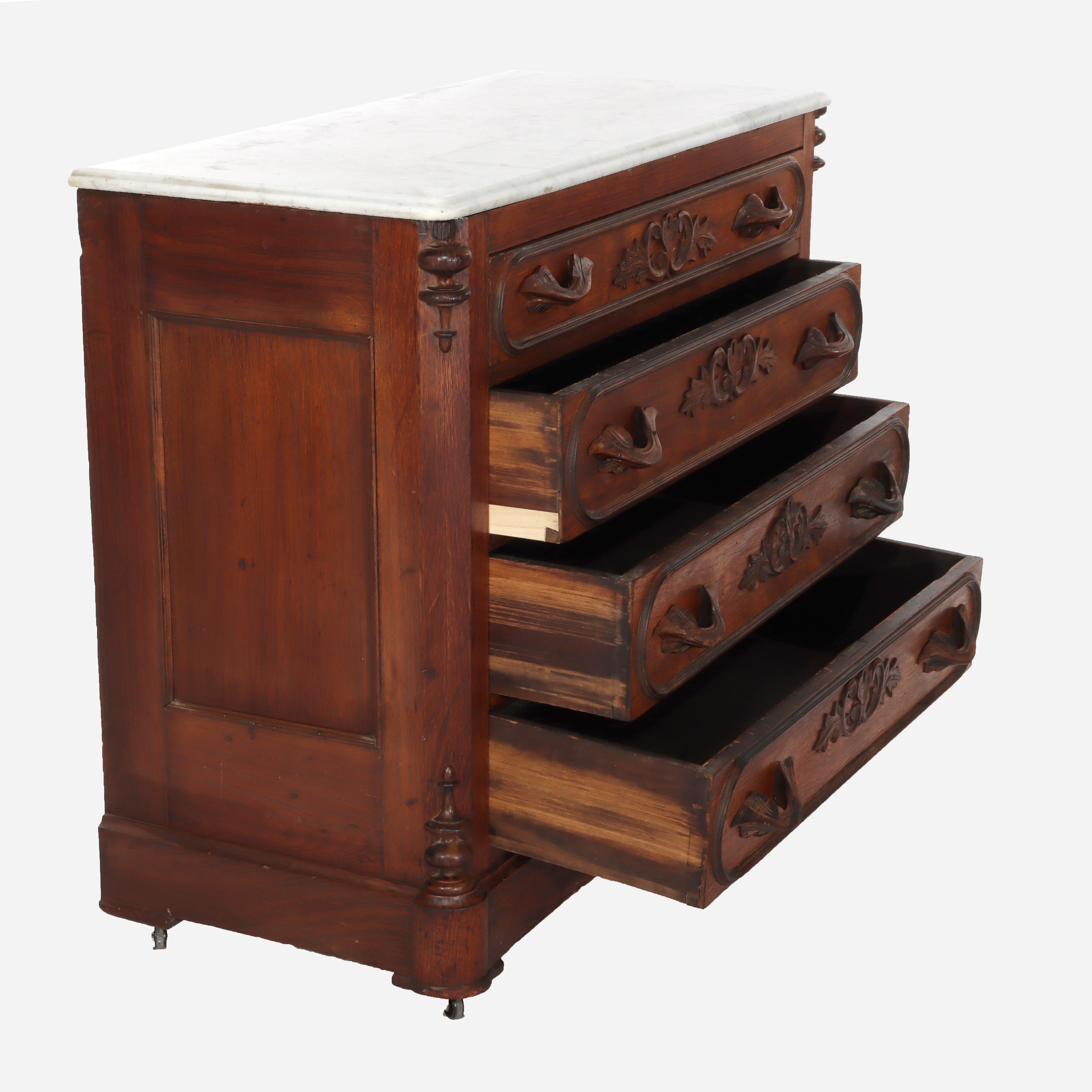 Antike viktorianische geschnitzt Palisander 4-Schublade Marmor Top Chest c1890 im Angebot 8