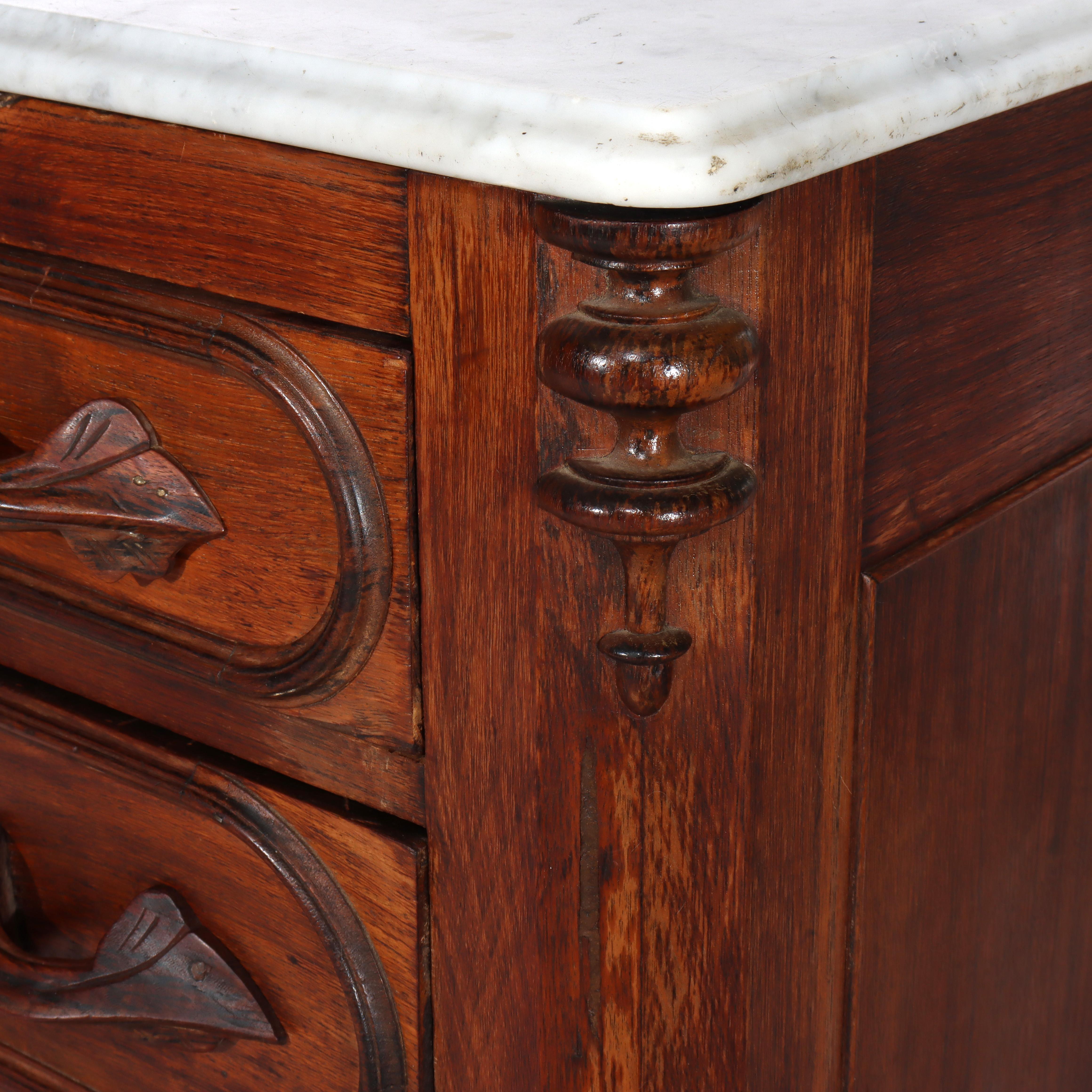 Antike viktorianische geschnitzt Palisander 4-Schublade Marmor Top Chest c1890 im Zustand „Gut“ im Angebot in Big Flats, NY