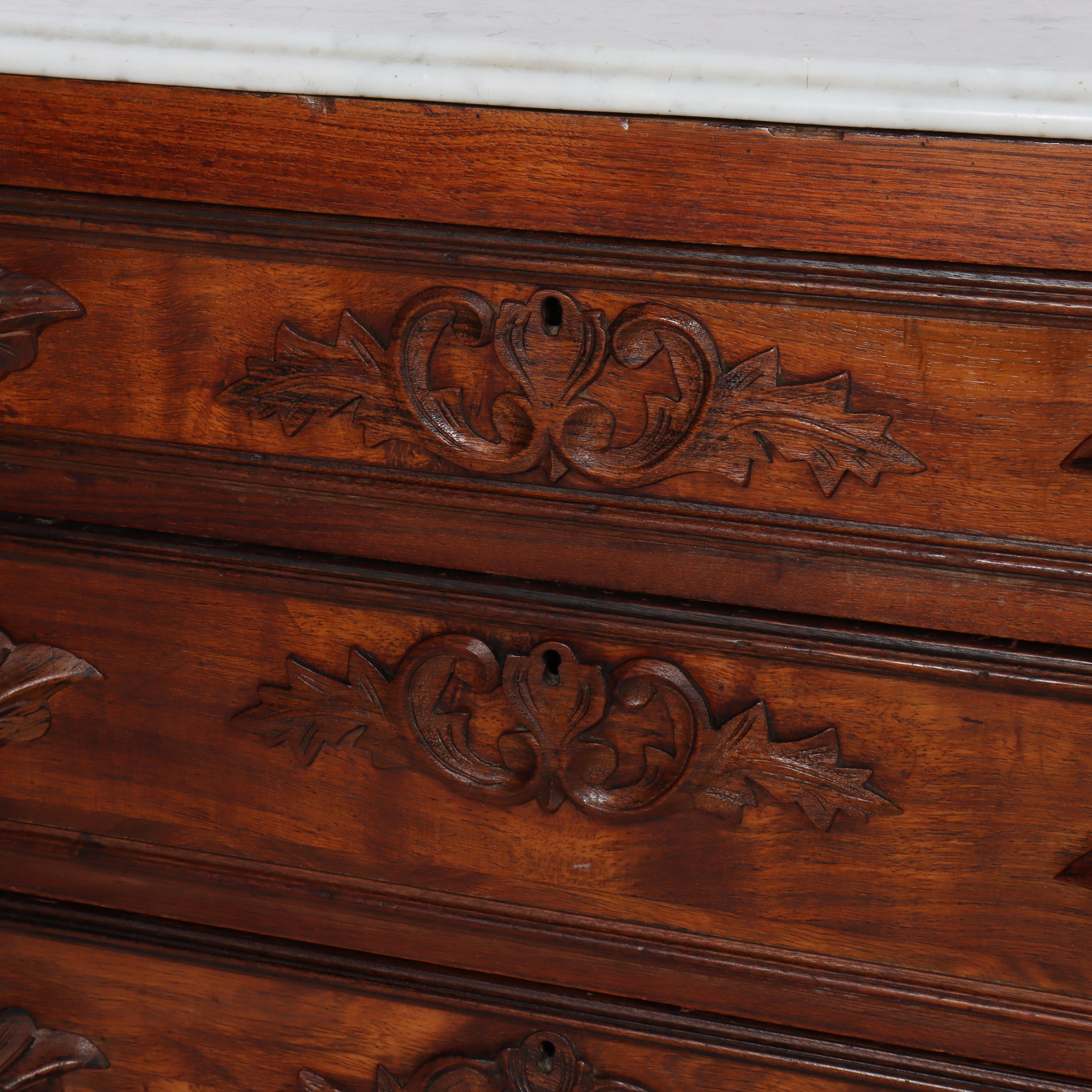 Antike viktorianische geschnitzt Palisander 4-Schublade Marmor Top Chest c1890 (Rosenholz) im Angebot