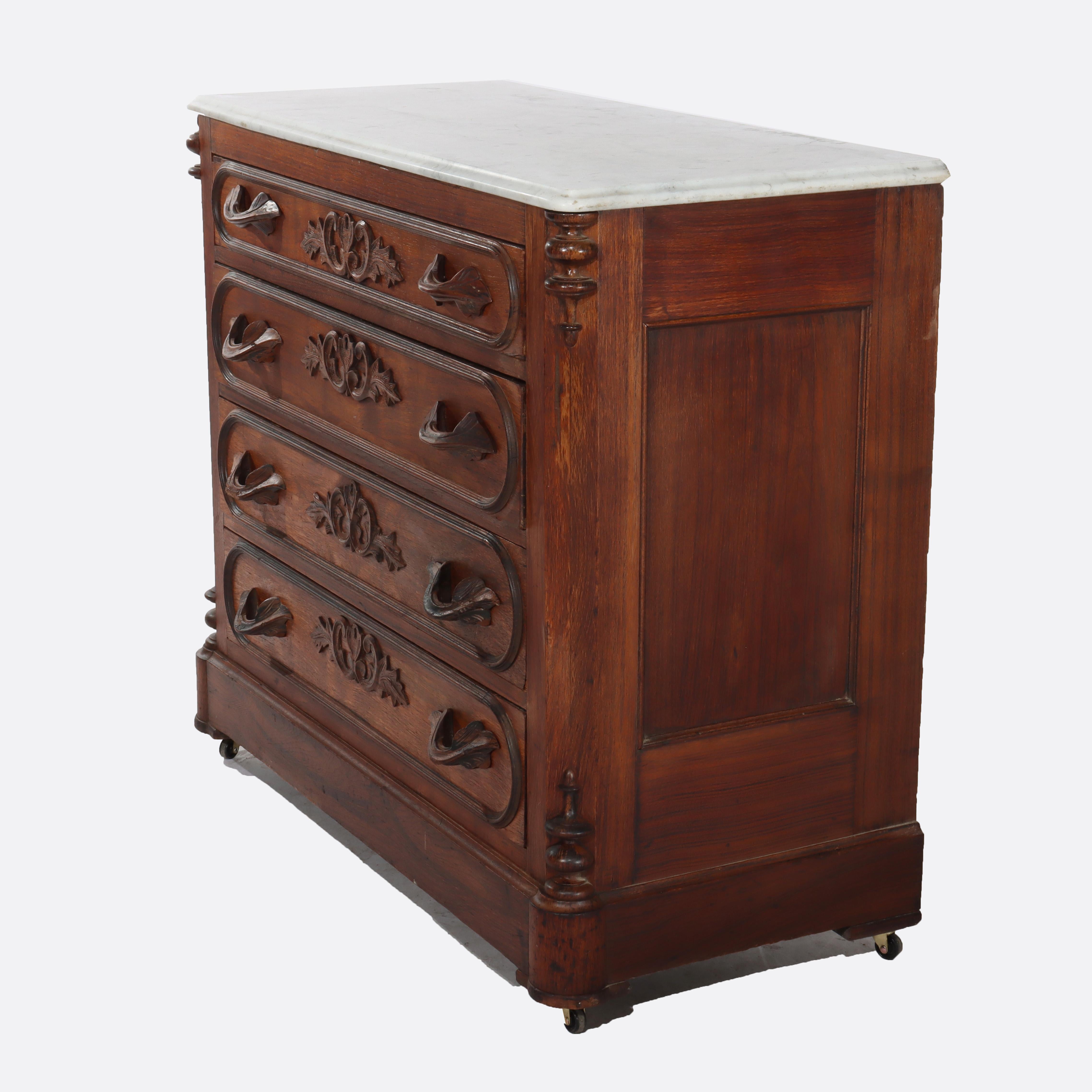 Antike viktorianische geschnitzt Palisander 4-Schublade Marmor Top Chest c1890 im Angebot 3