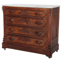 Antique Victorian Carved Rosewood 4-Drawer Marble Top Chest c1890