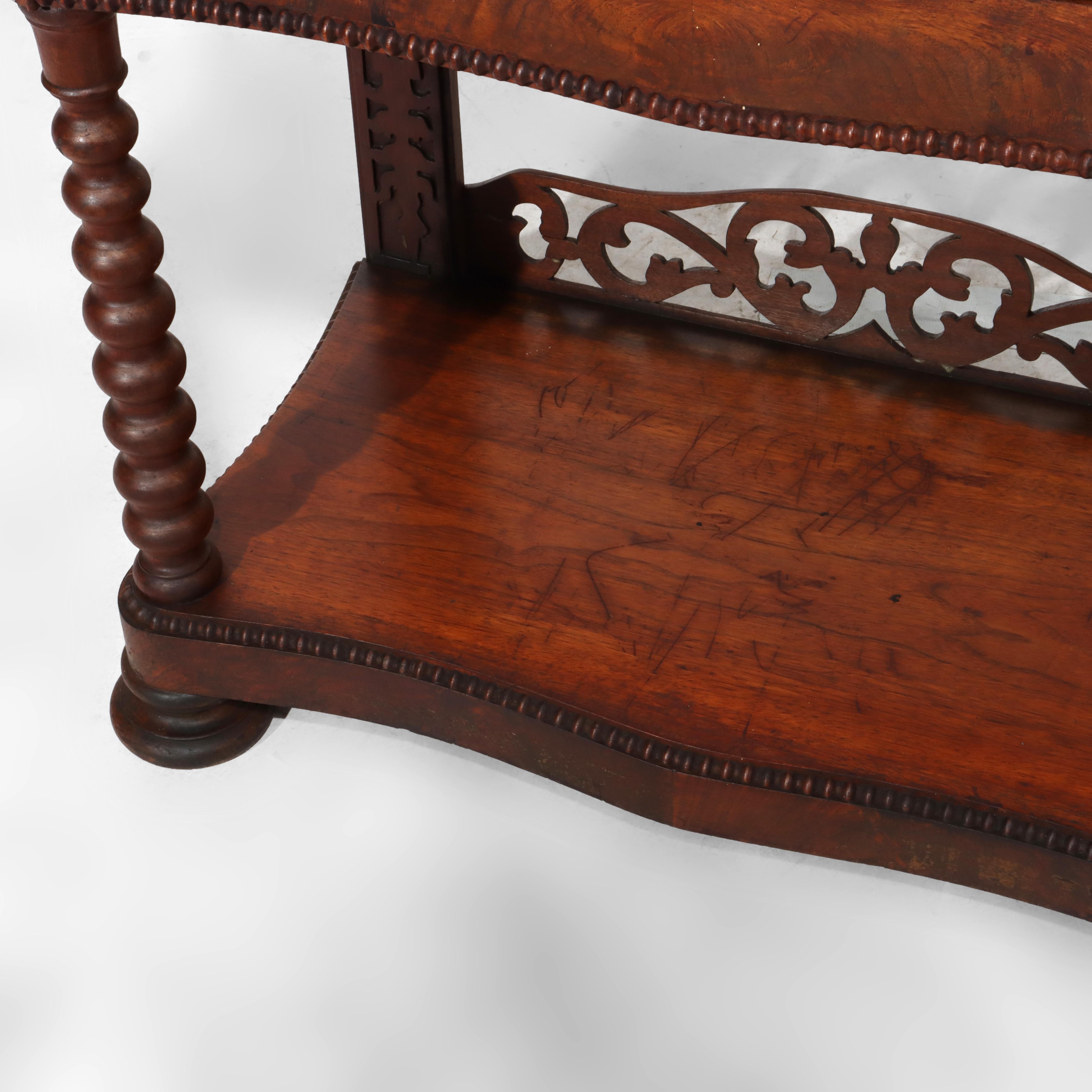 Ancienne étagère victorienne en bois de rose sculpté et filigrané à quatre étagères et tiroir c1890 en vente 4