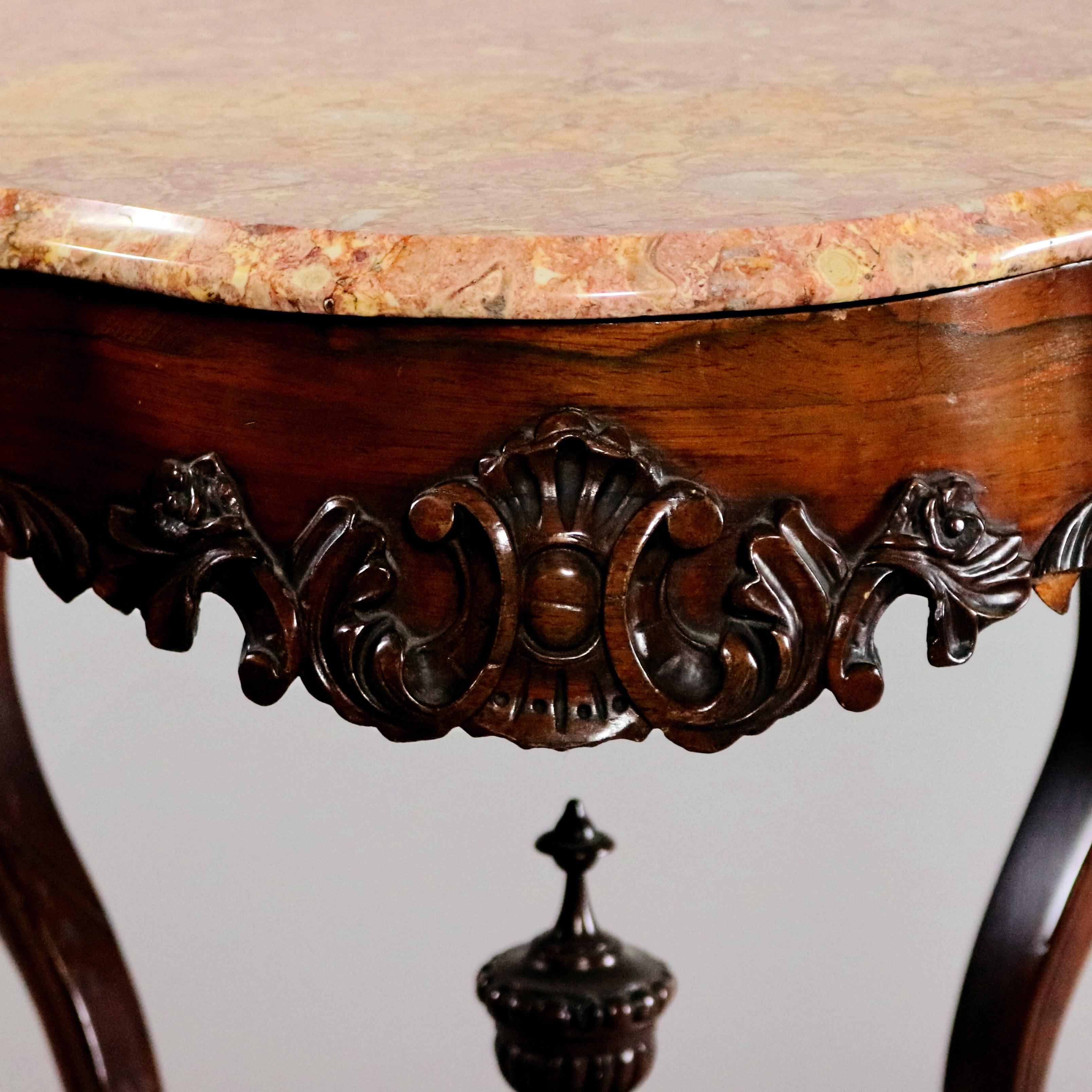 High Victorian Antique Victorian Carved Rosewood and Marble Turtle Top Centre Table, circa 1870