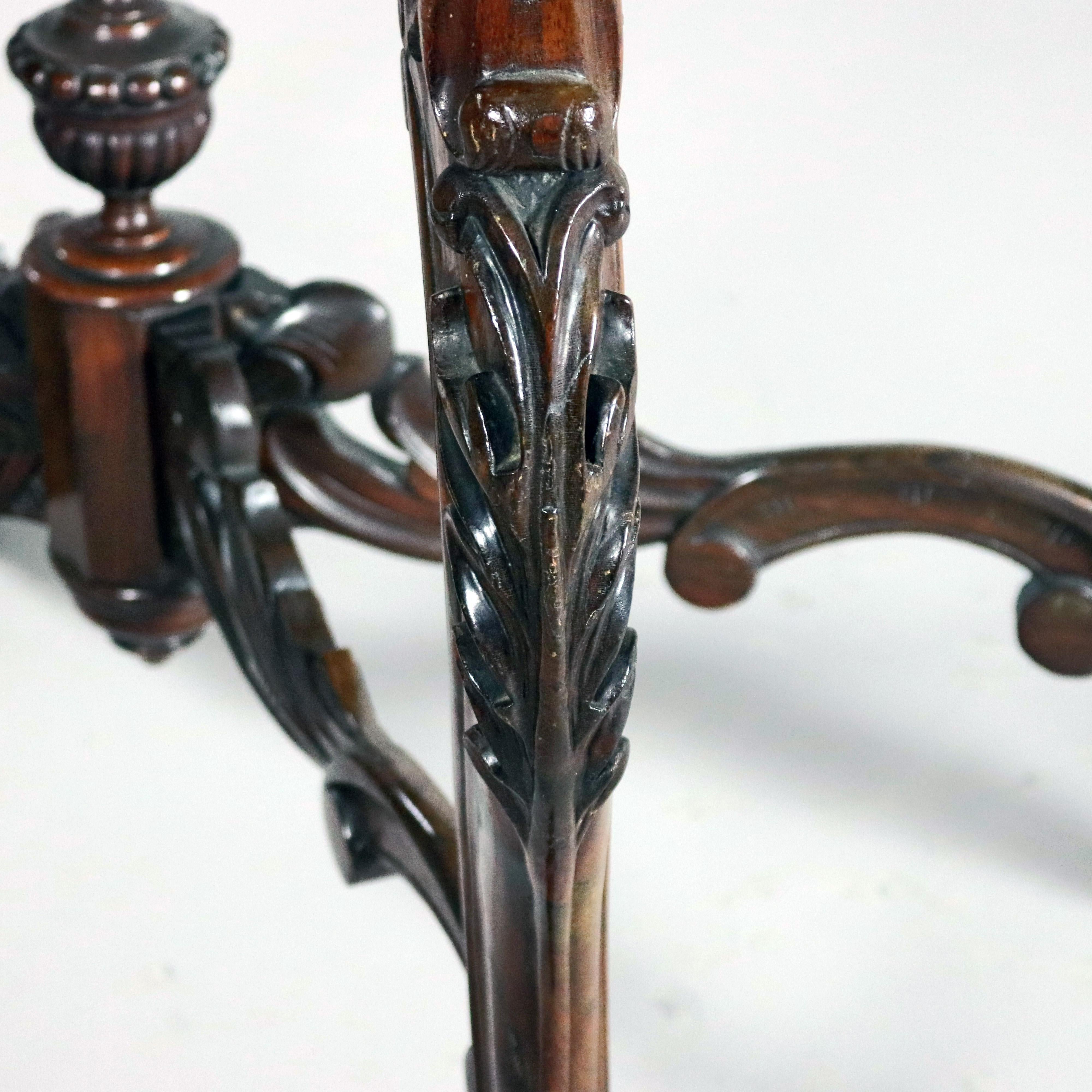 American Antique Victorian Carved Rosewood and Marble Turtle Top Centre Table, circa 1870