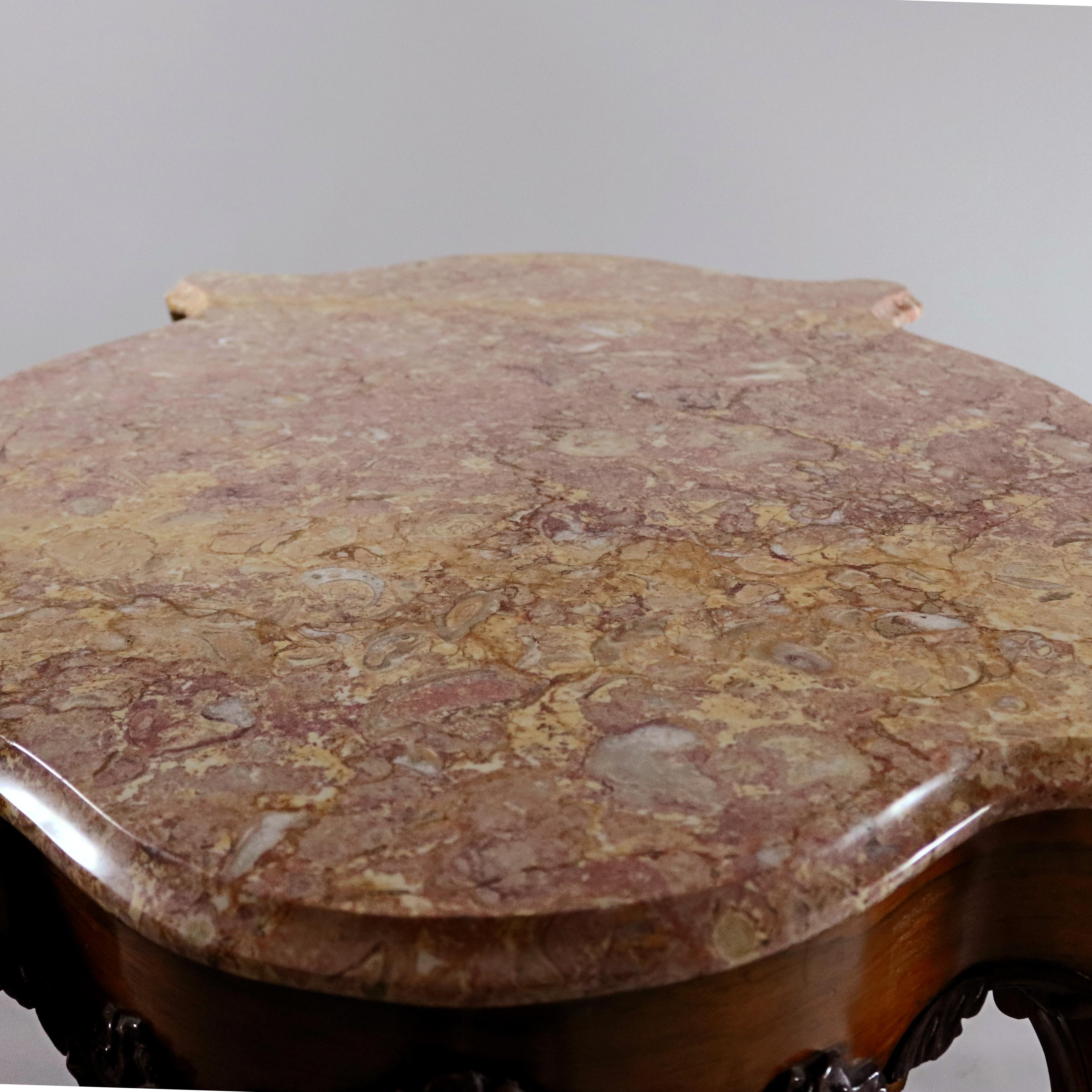 Beveled Antique Victorian Carved Rosewood and Marble Turtle Top Centre Table, circa 1870