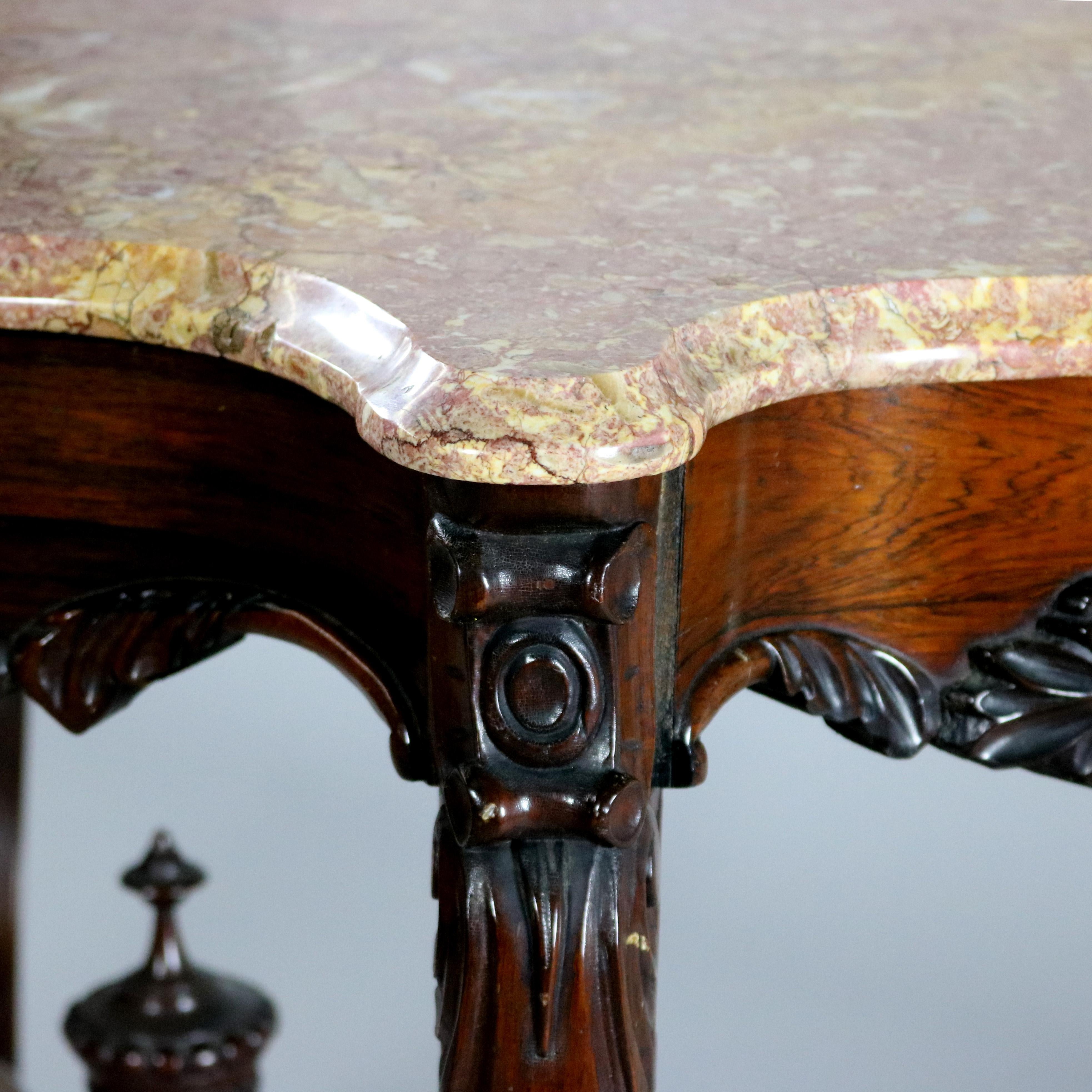 19th Century Antique Victorian Carved Rosewood and Marble Turtle Top Centre Table, circa 1870